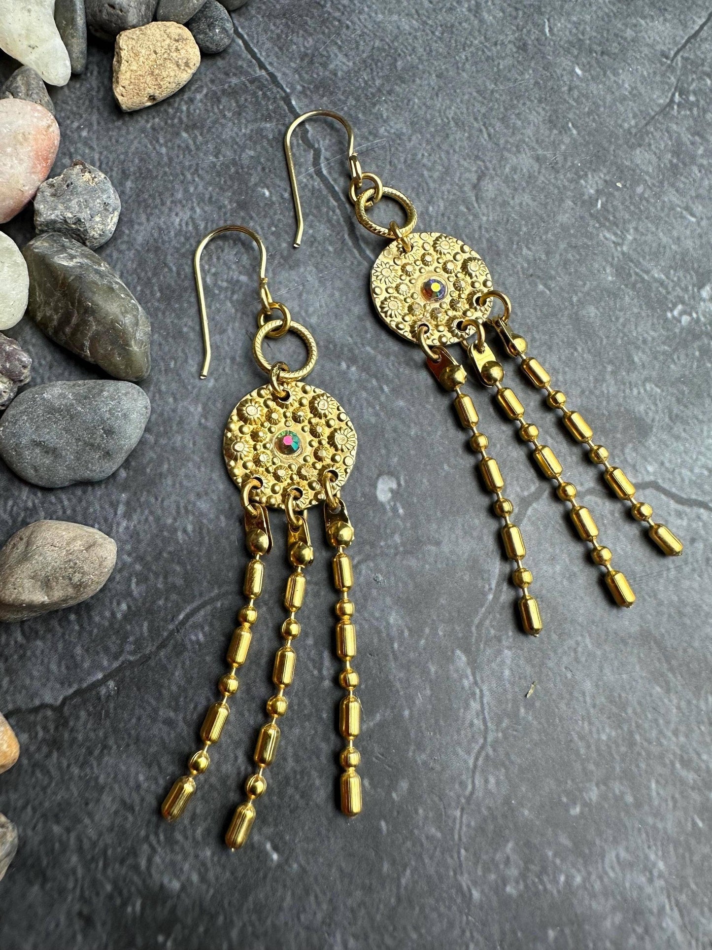 Tanis Ancient Jewel Earrings - Handcrafted Hammered Brass