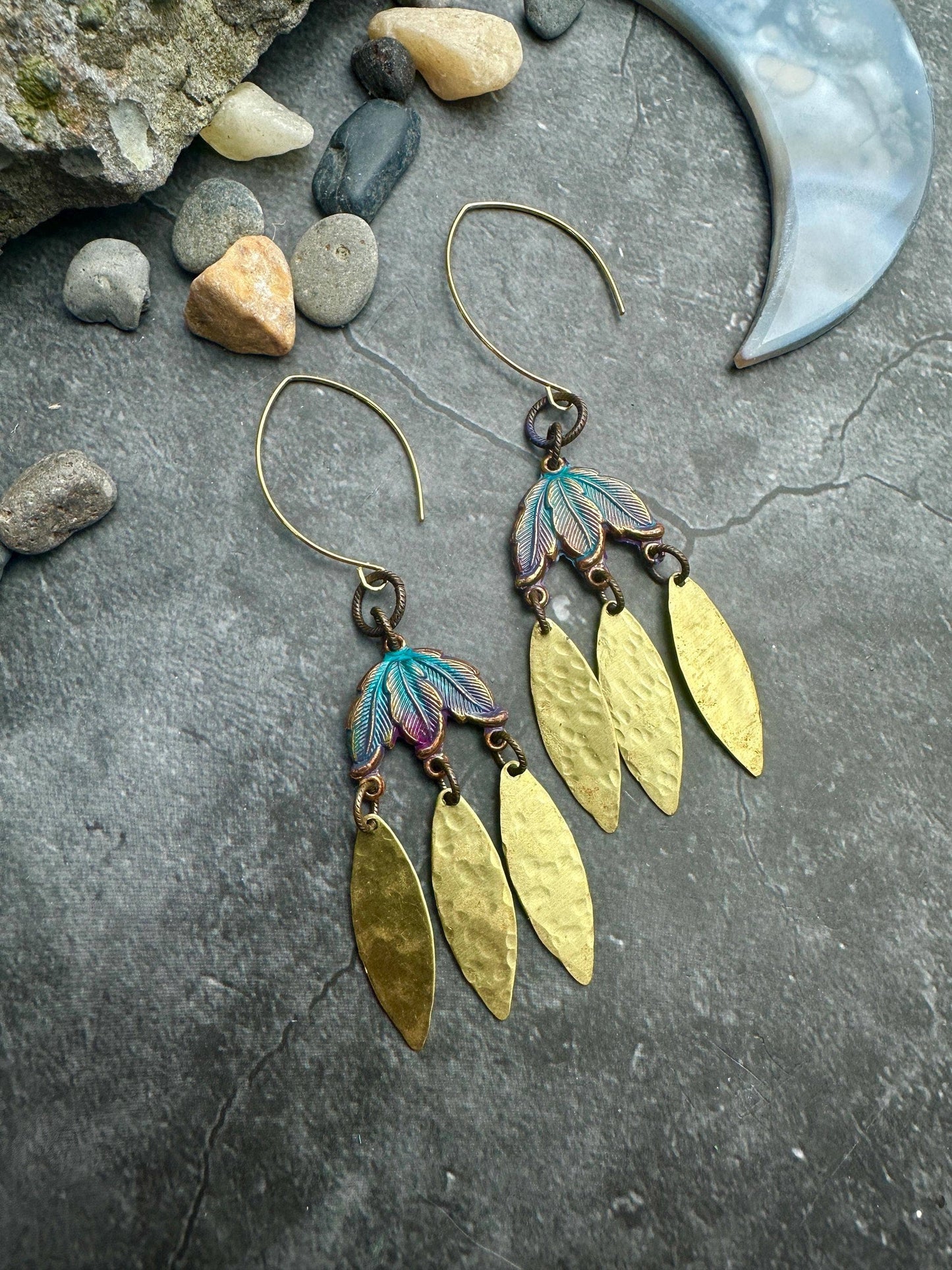 Garden Petals Earrings - Solid Brass Hand Patina