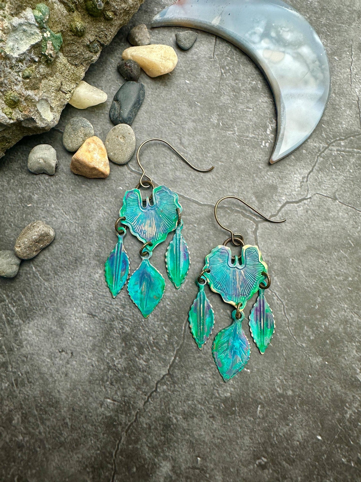 Botanical Garden Earrings- Handmade Solid Brass Hand Patina