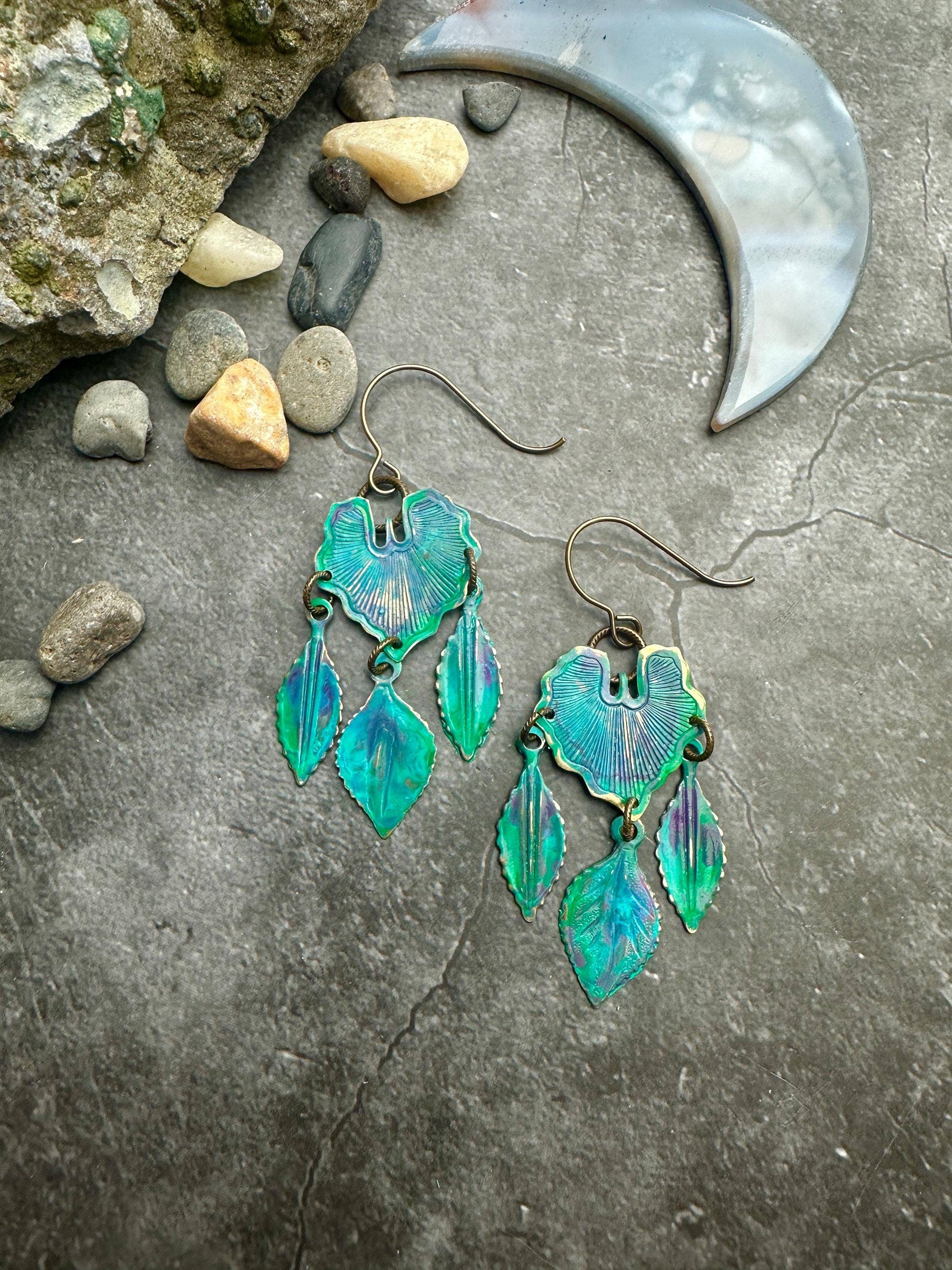 Botanical Garden Earrings- Handmade Solid Brass Hand Patina