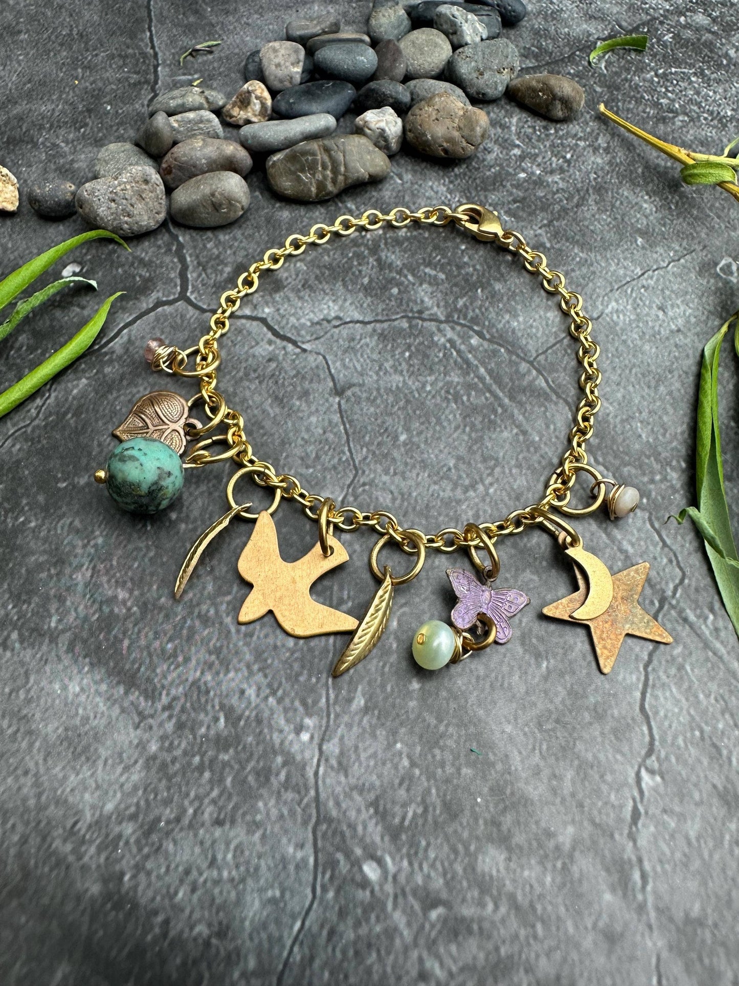 Bird Moon Butterfly Charm Bracelet