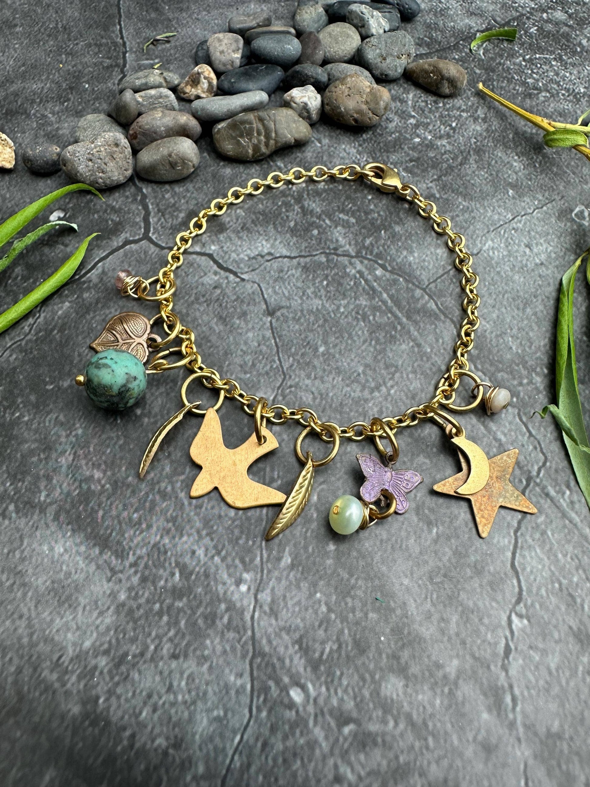 Bird Moon Butterfly Charm Bracelet