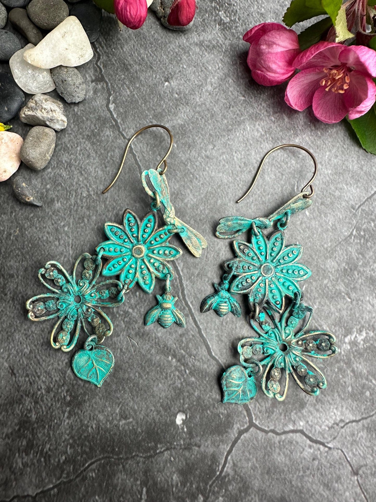 Patina Floral Insect Earrings