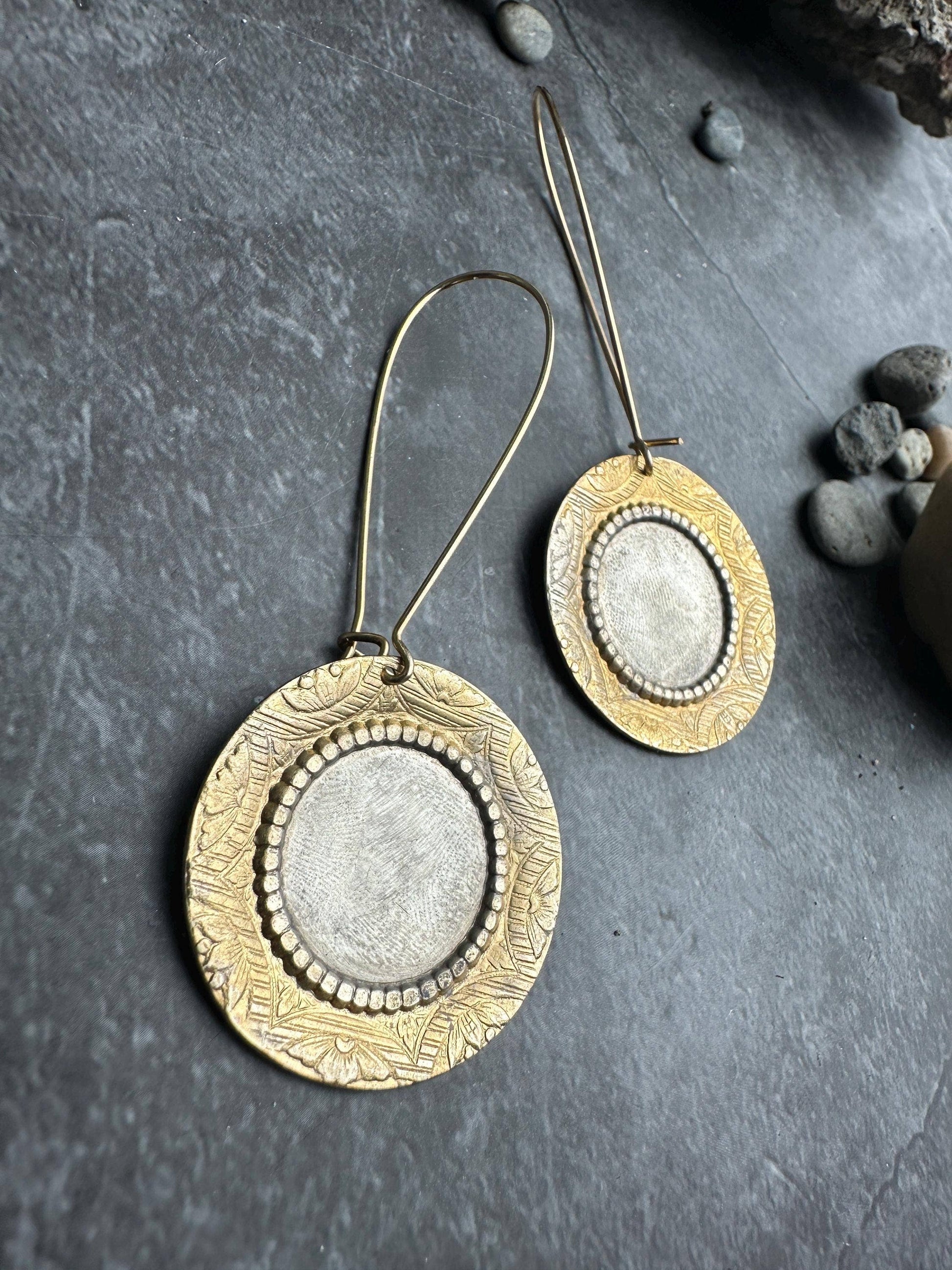 Handcrafted Burnished Silver Disc Earrings