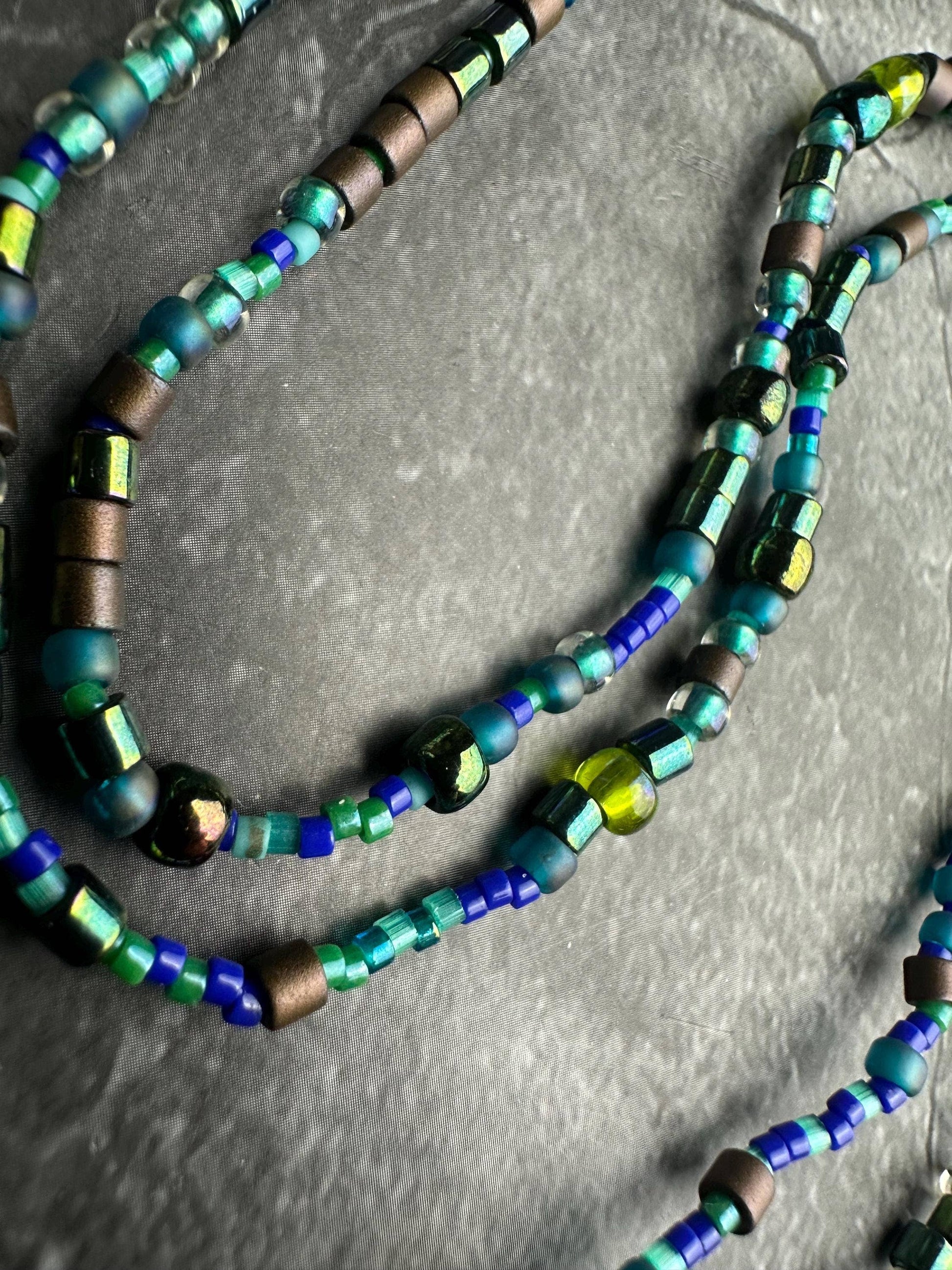 Seed Bead Necklace - Blue Green Layering Necklace