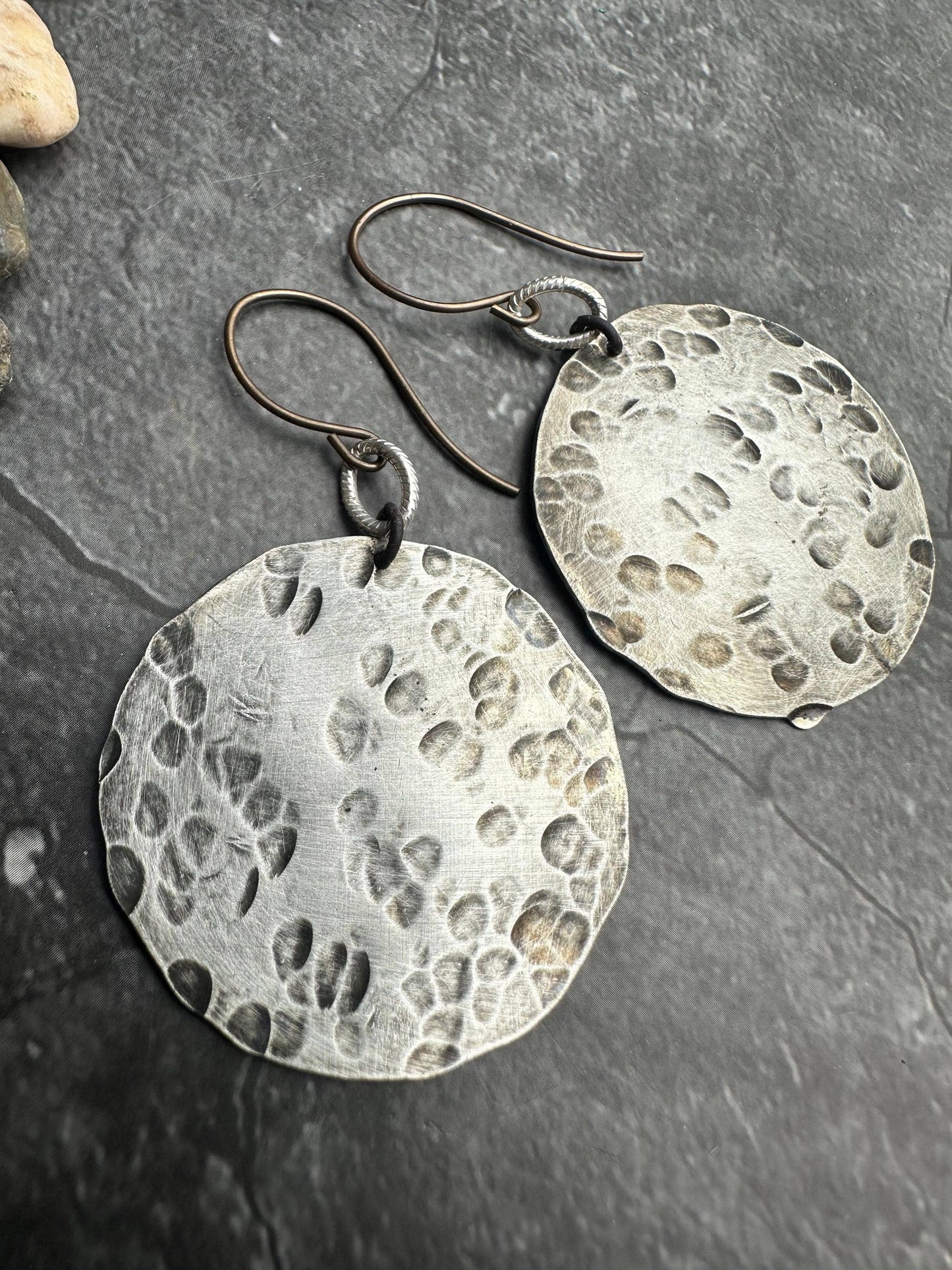 Silver Hammered Circle Earrings