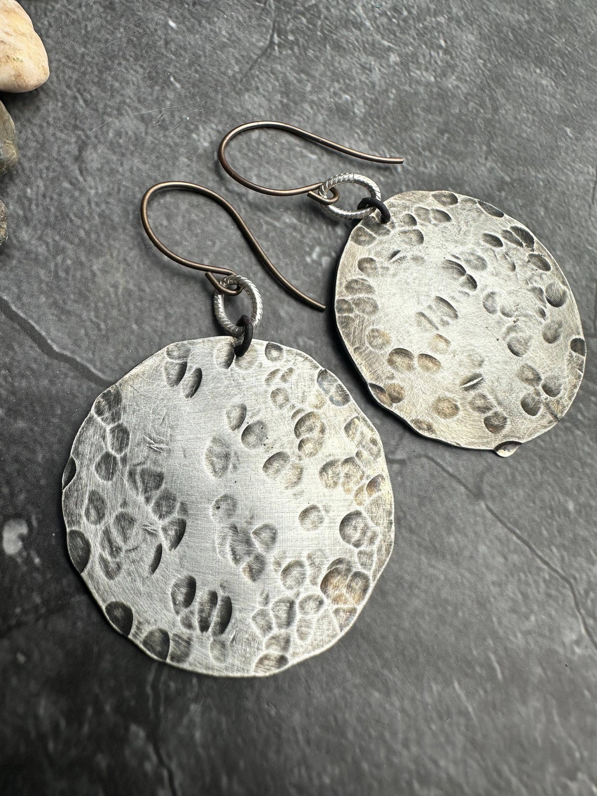 Silver Hammered Circle Earrings
