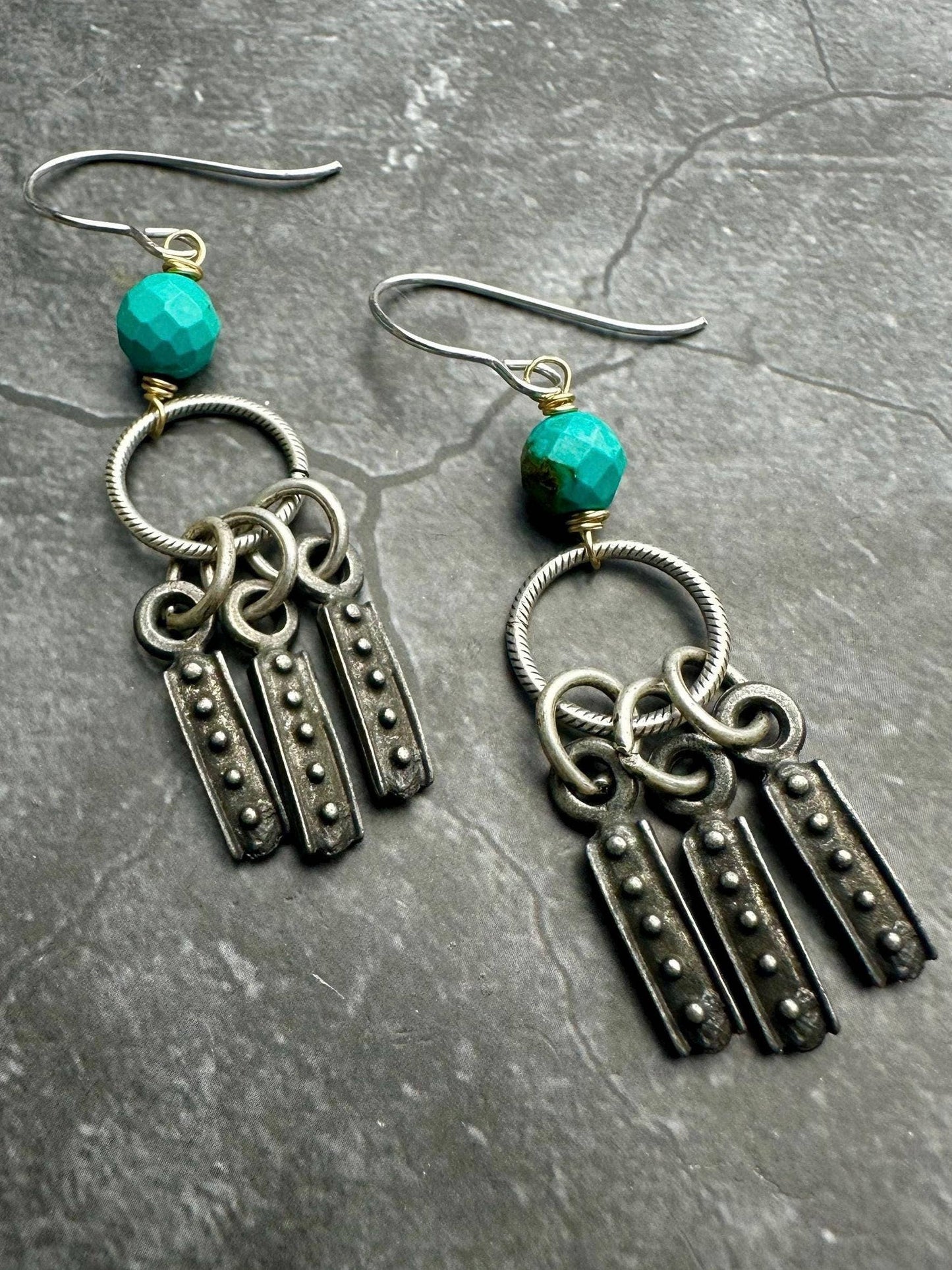 Sky Talisman Earrings - Silver & Pewter Faceted Turquoise
