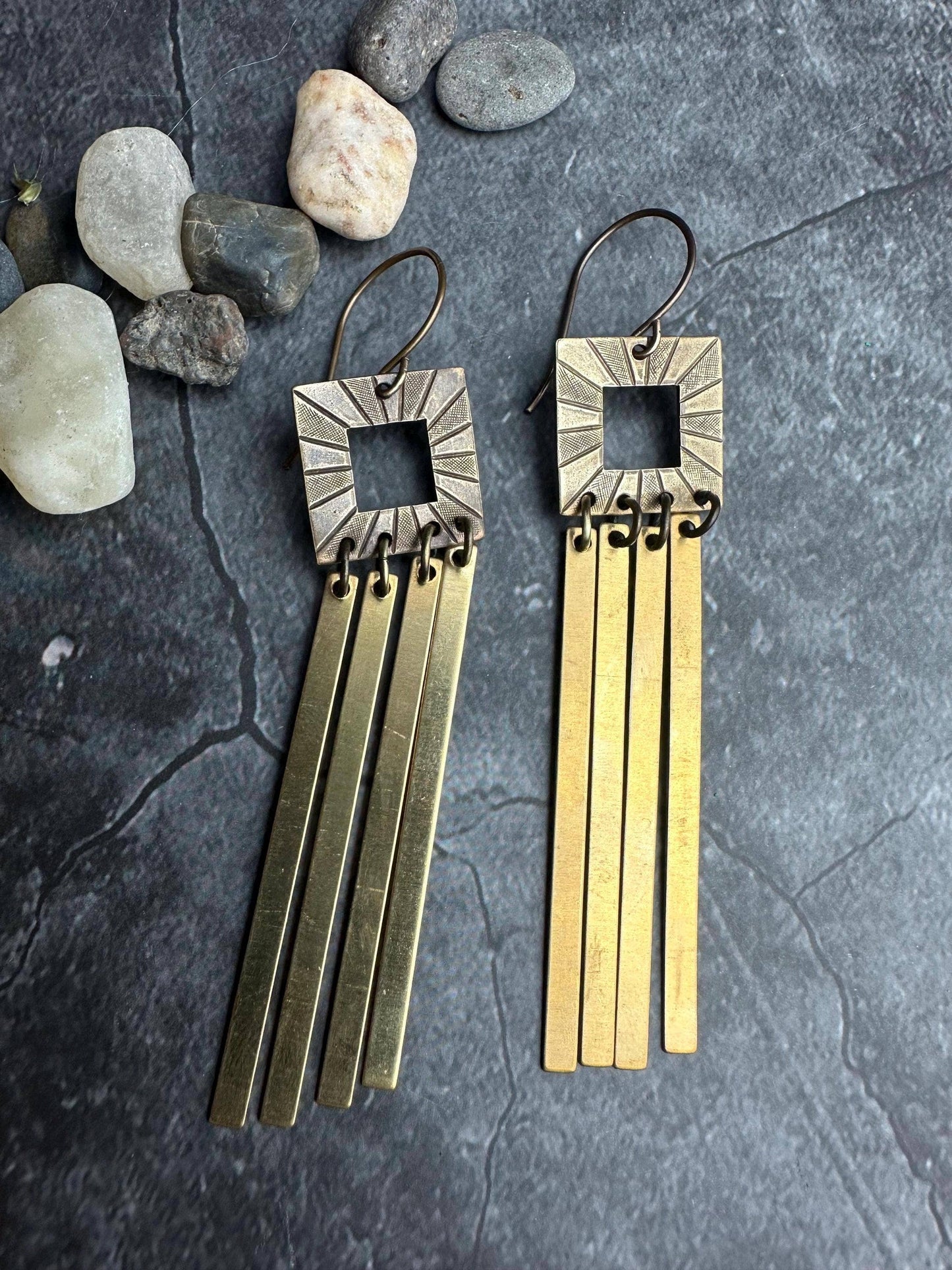 Radiant Square Geometric Fringe Earrings - Solid Brass