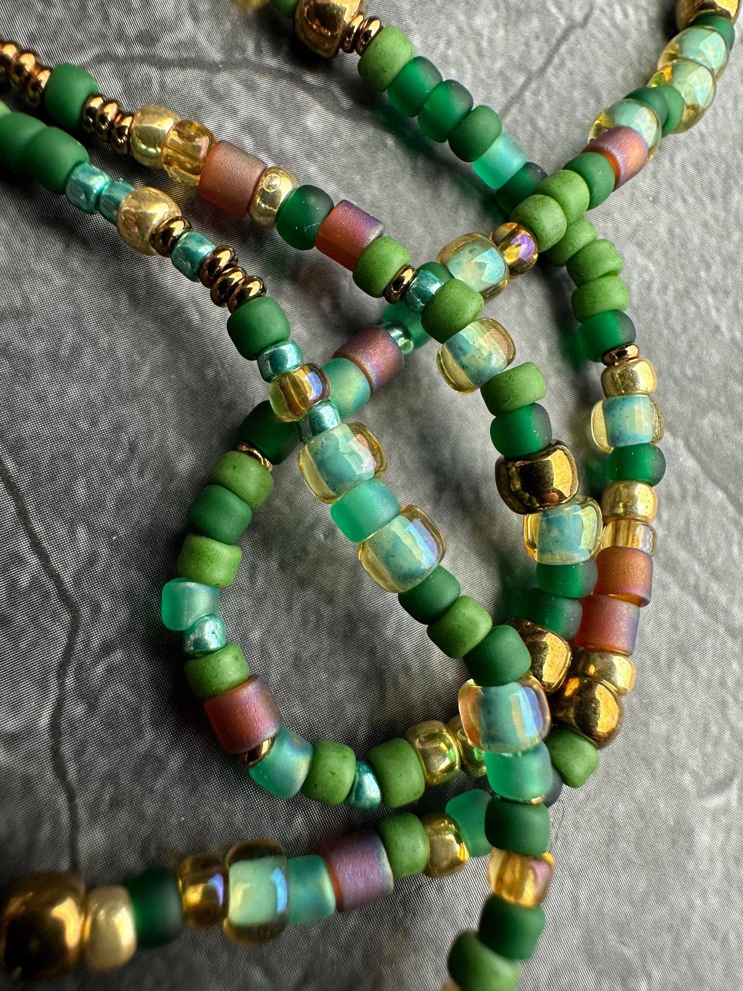 Seed Bead Wrap Bracelet - Green Brown Layering Bracelet