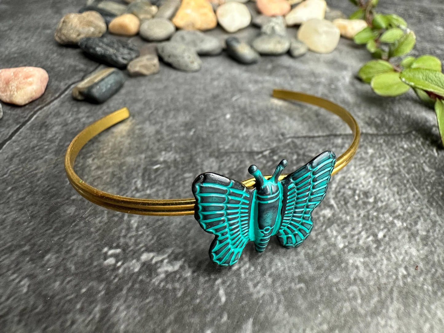 Butterfly Cuff Bracelet - Verdigris Patina Brass