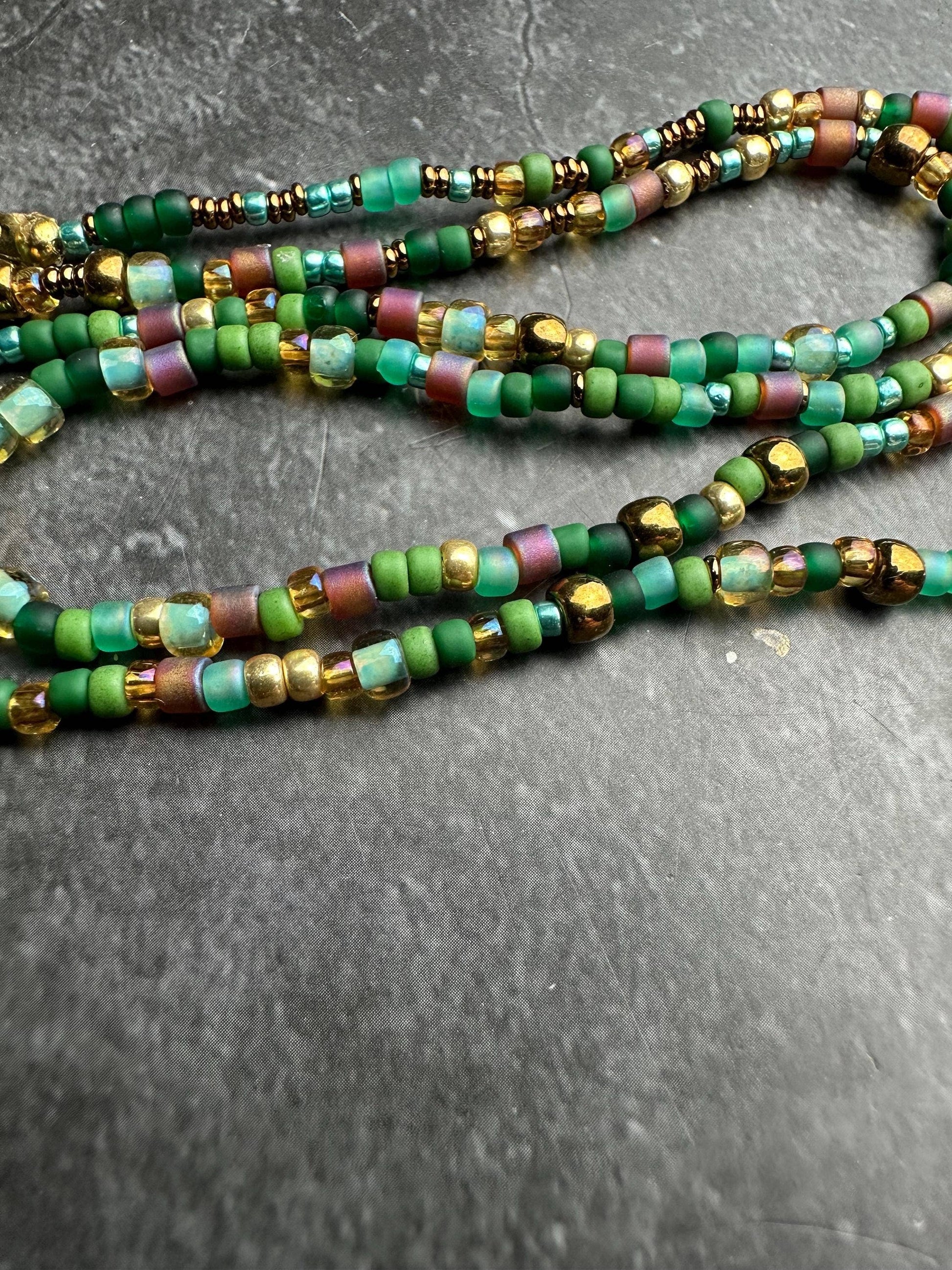 Seed Bead Necklace - Green Brown Layering Necklace