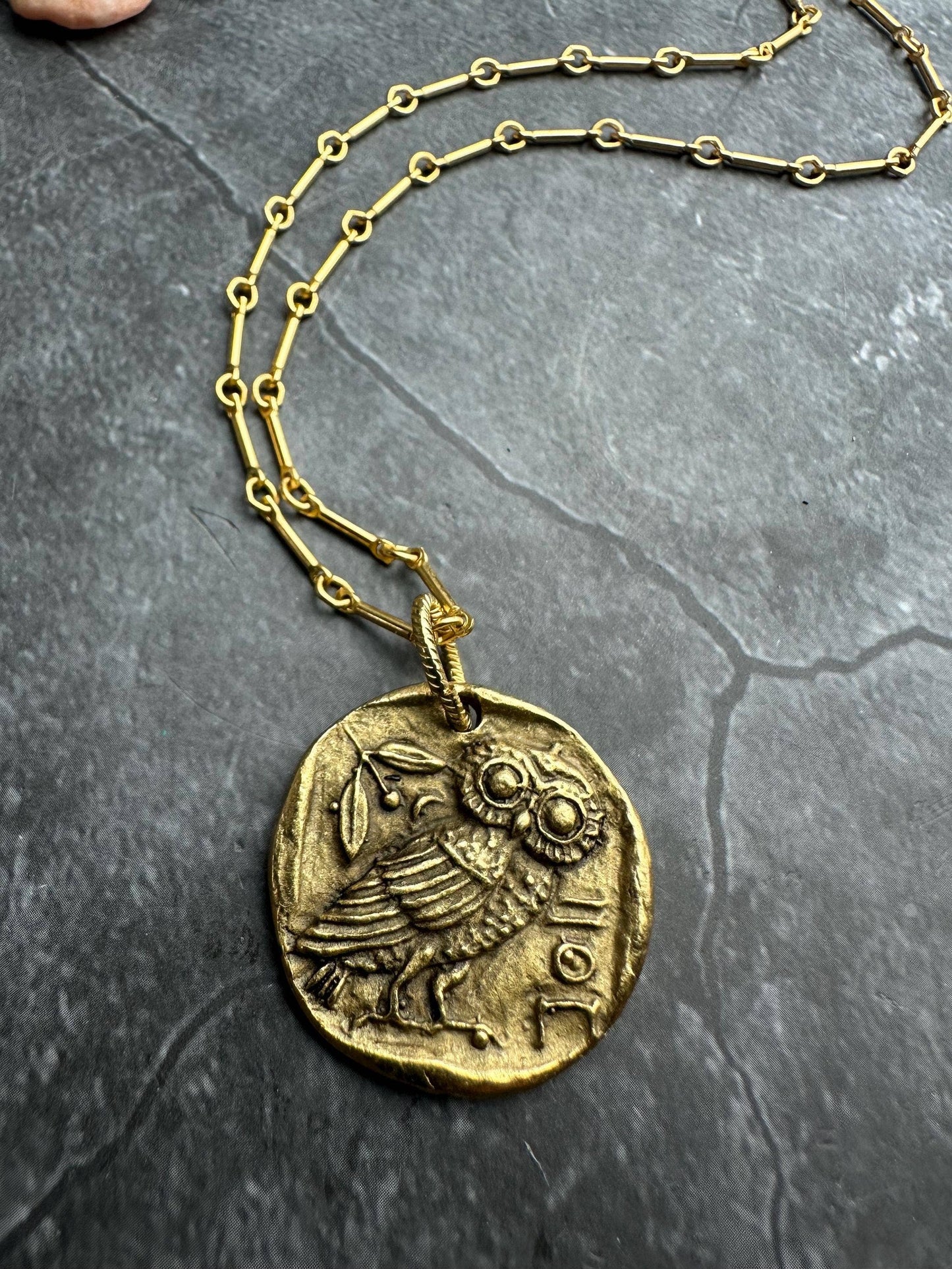 Owl of Athena Necklace - Gold Plated Coin Pendant
