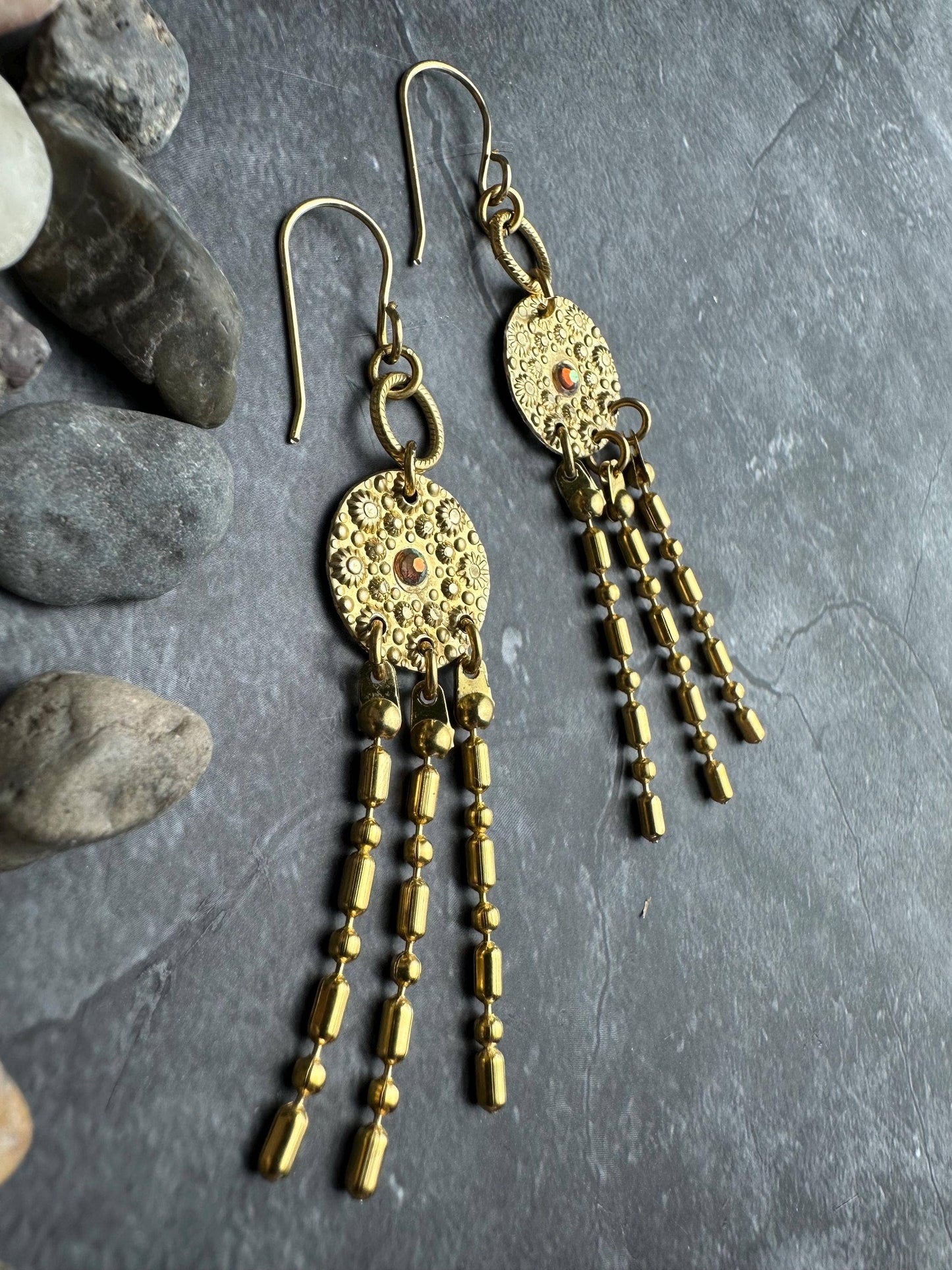 Tanis Ancient Jewel Earrings - Handcrafted Hammered Brass
