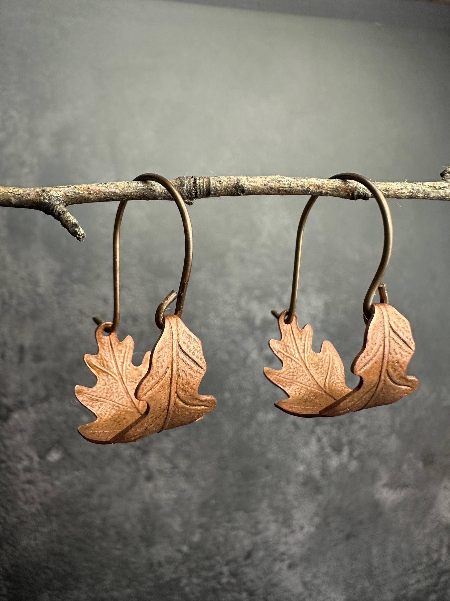Oak Leaf Mini Hoop Earrings - Hand formed Copper