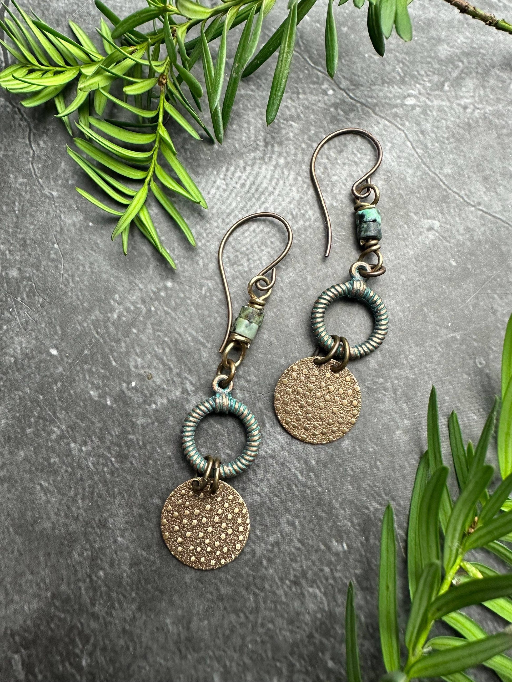 Rustic Polka dot circle Earrings