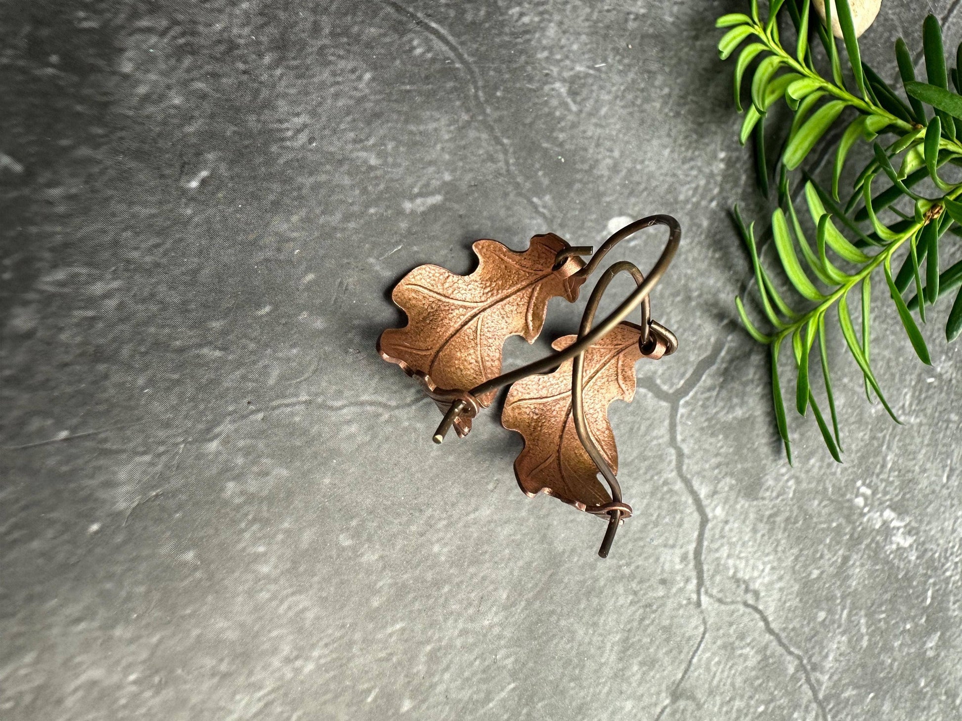 Oak Leaf Mini Hoop Earrings - Hand formed Copper