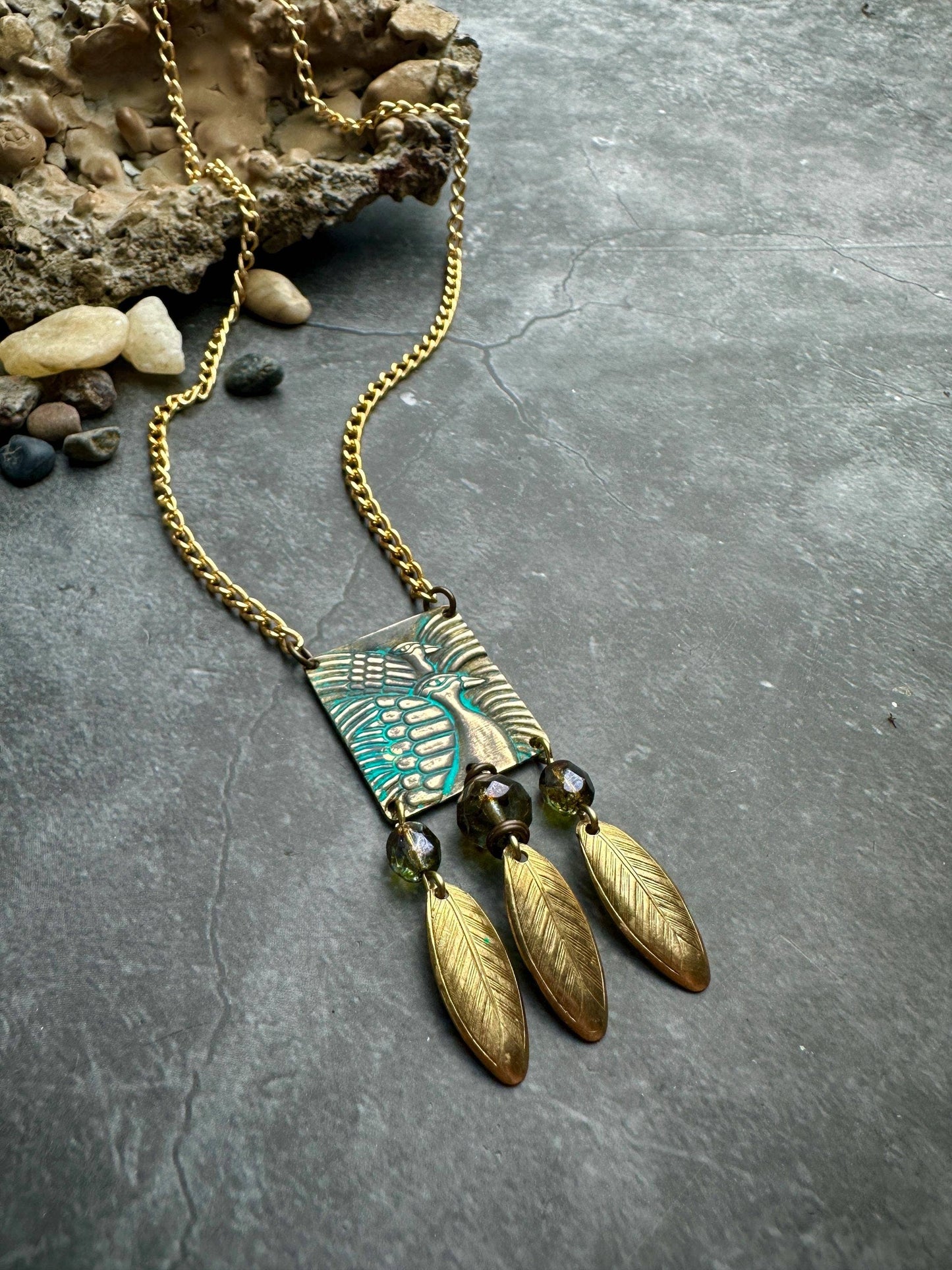 Lotus Fringe Geometric Bird Goddess Necklace