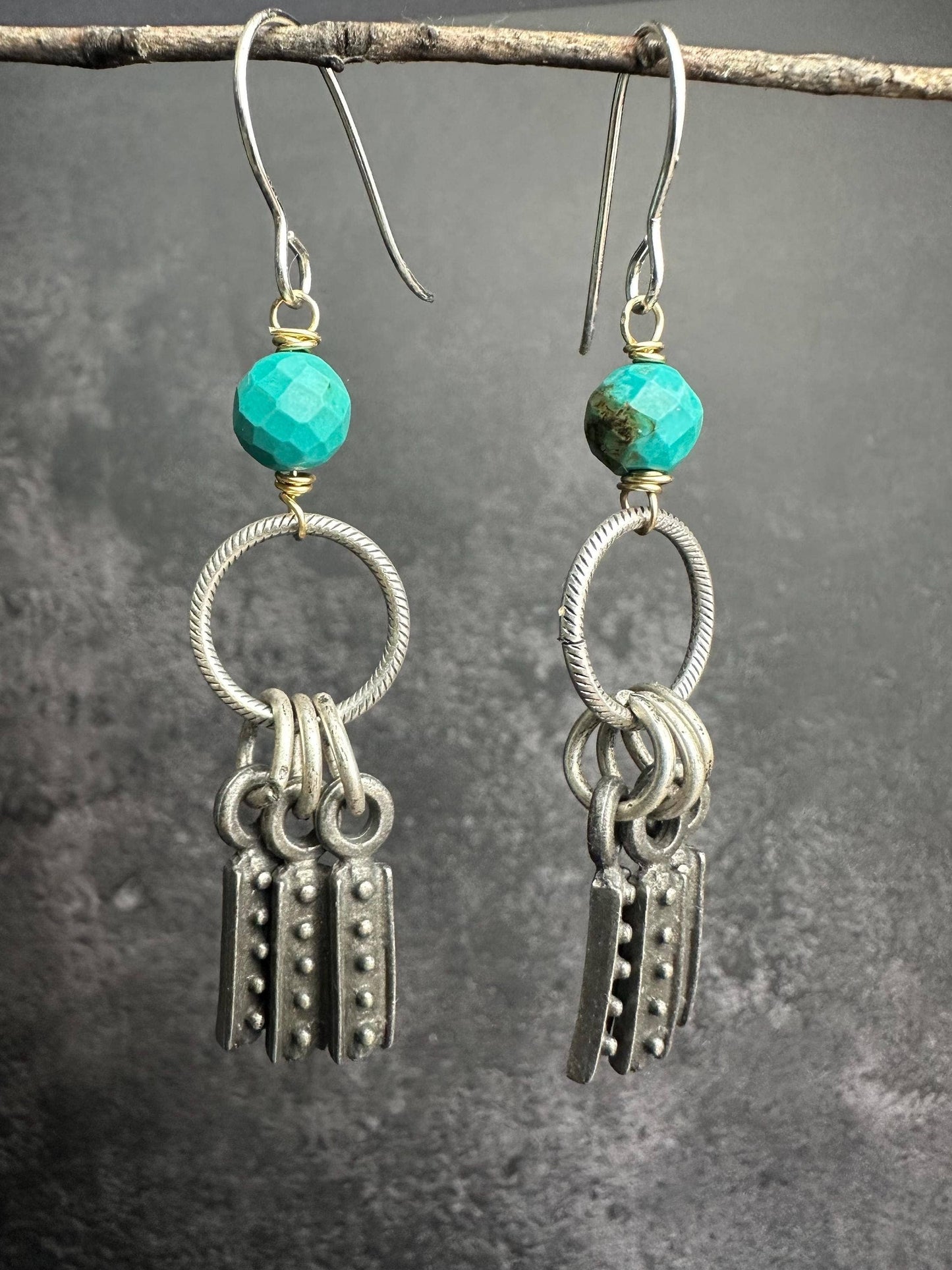 Sky Talisman Earrings - Silver & Pewter Faceted Turquoise