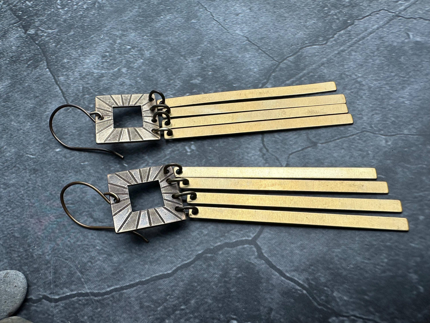 Radiant Square Geometric Fringe Earrings - Solid Brass