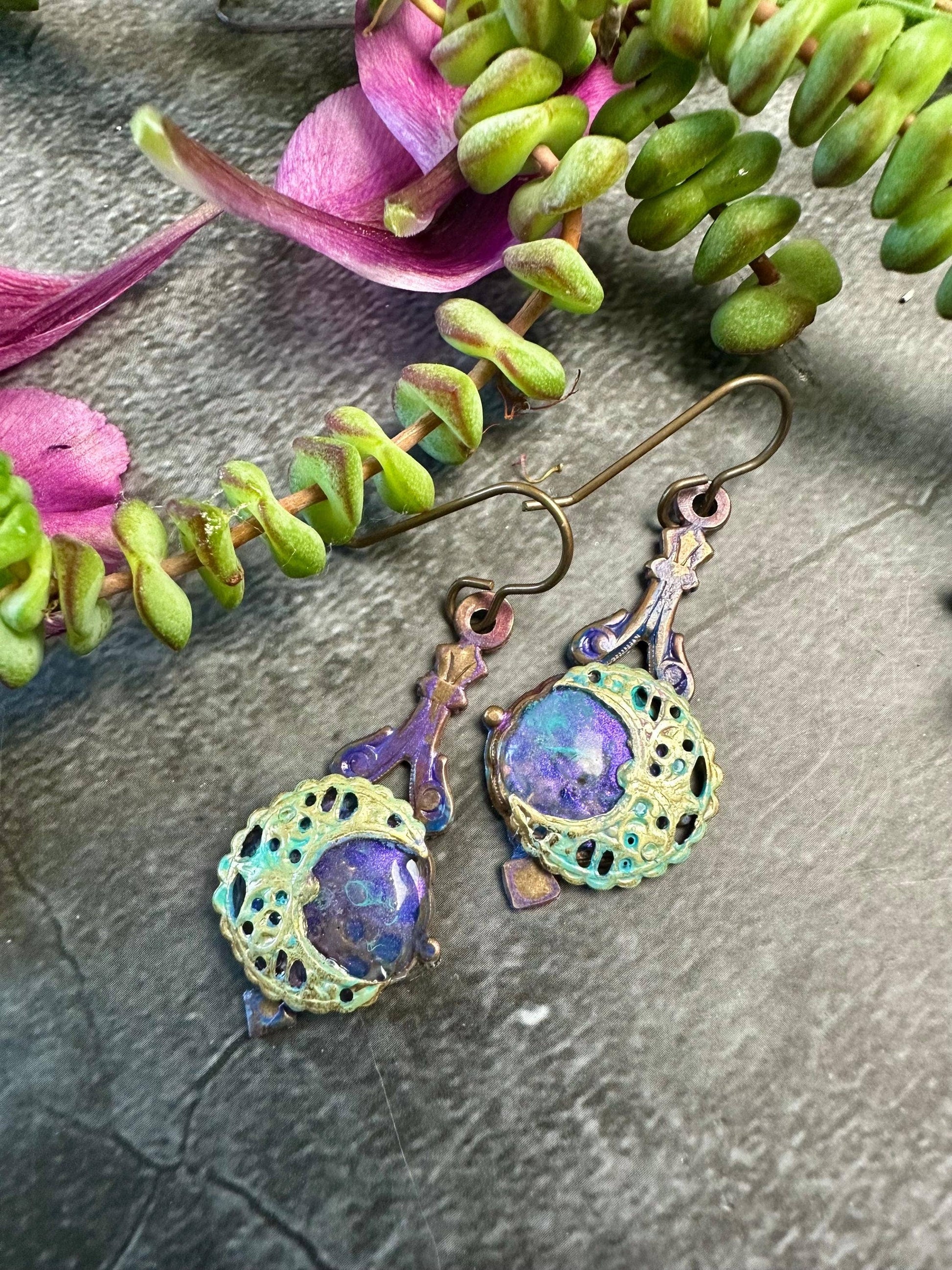 Gleaming Moon Filigree Drop Earrings