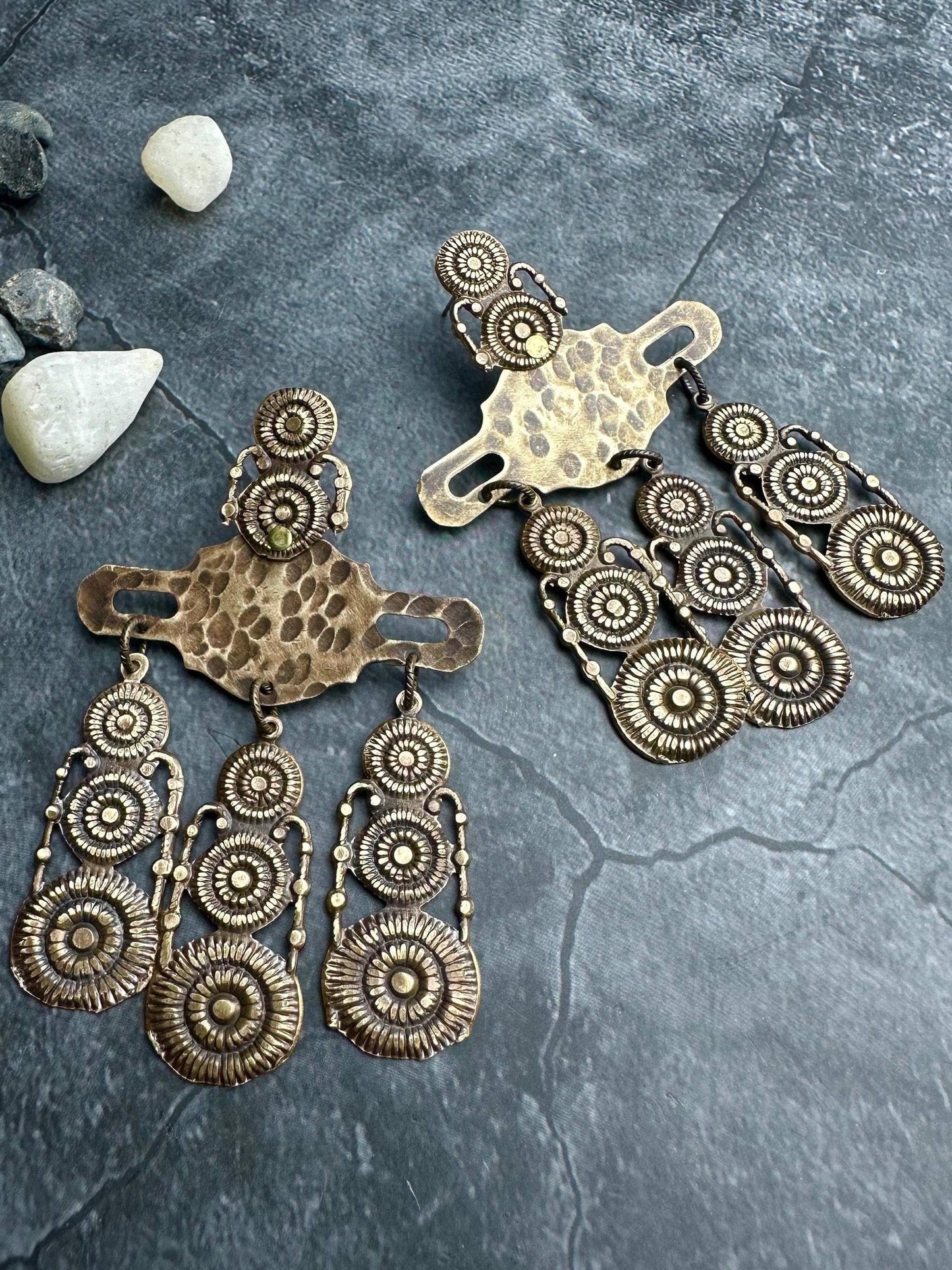 Rustic Relic Etruscan Chandelier Earrings - Beaten Brass