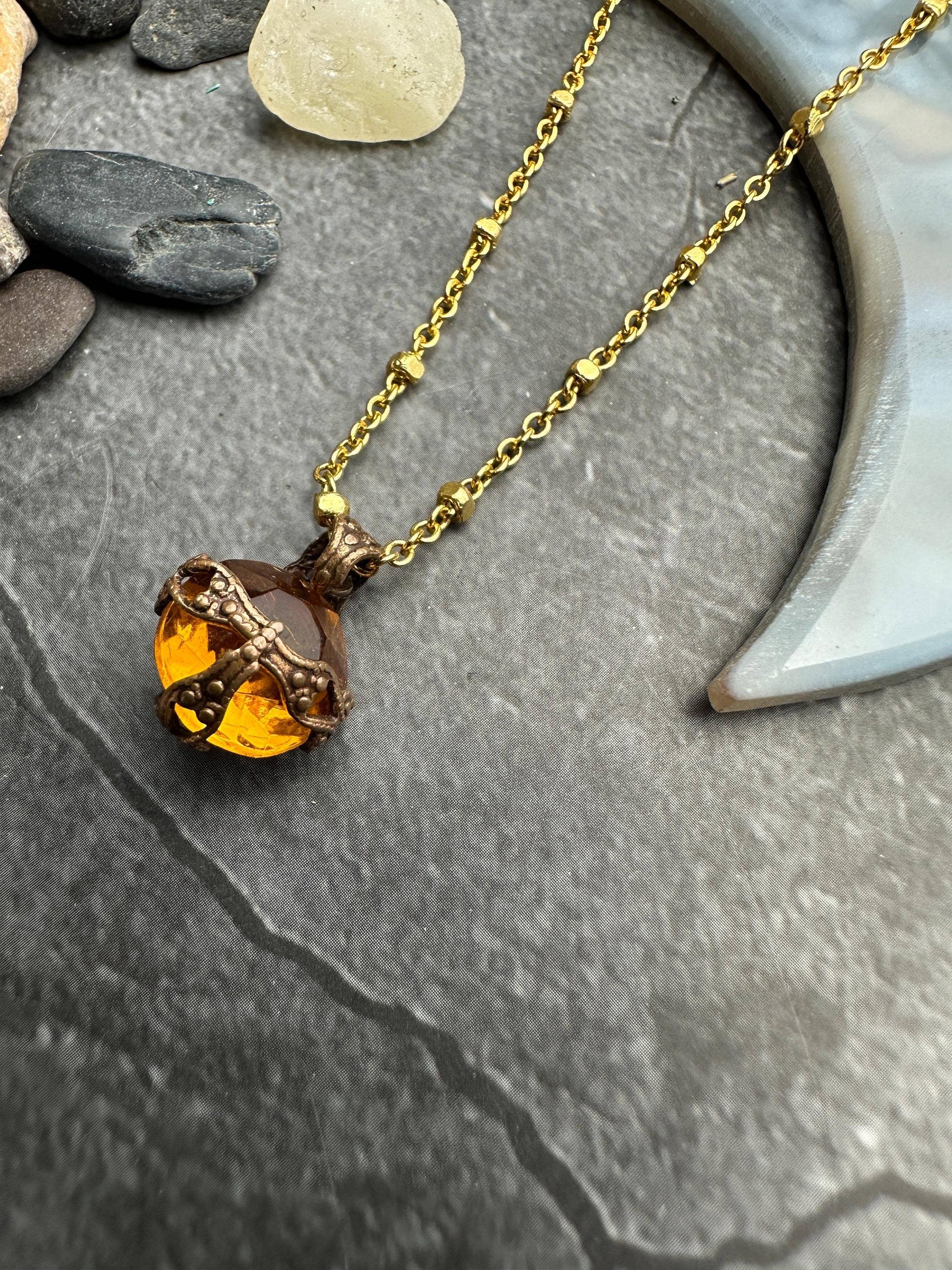 Topaz Encased Filigree Pendant Necklace
