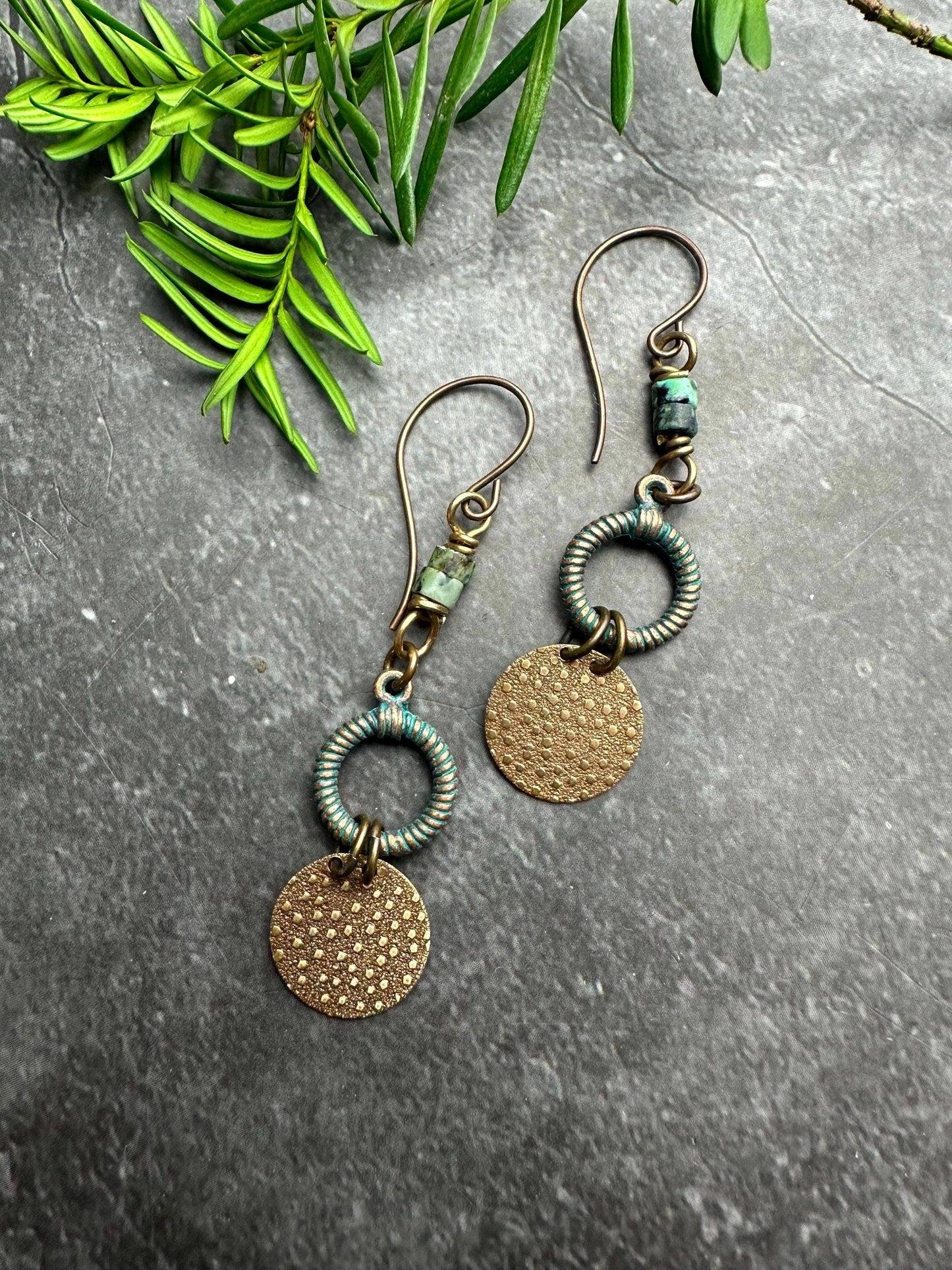 Rustic Polka dot circle Earrings