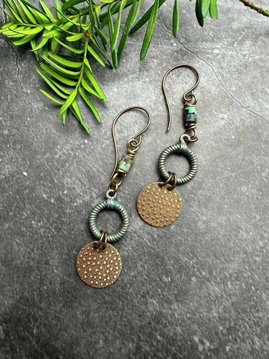 Rustic Polka dot circle Earrings