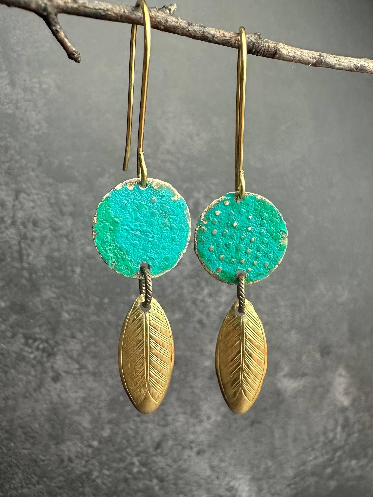 Ancient Petal Earrings - Solid Beaten Brass Hand Patina