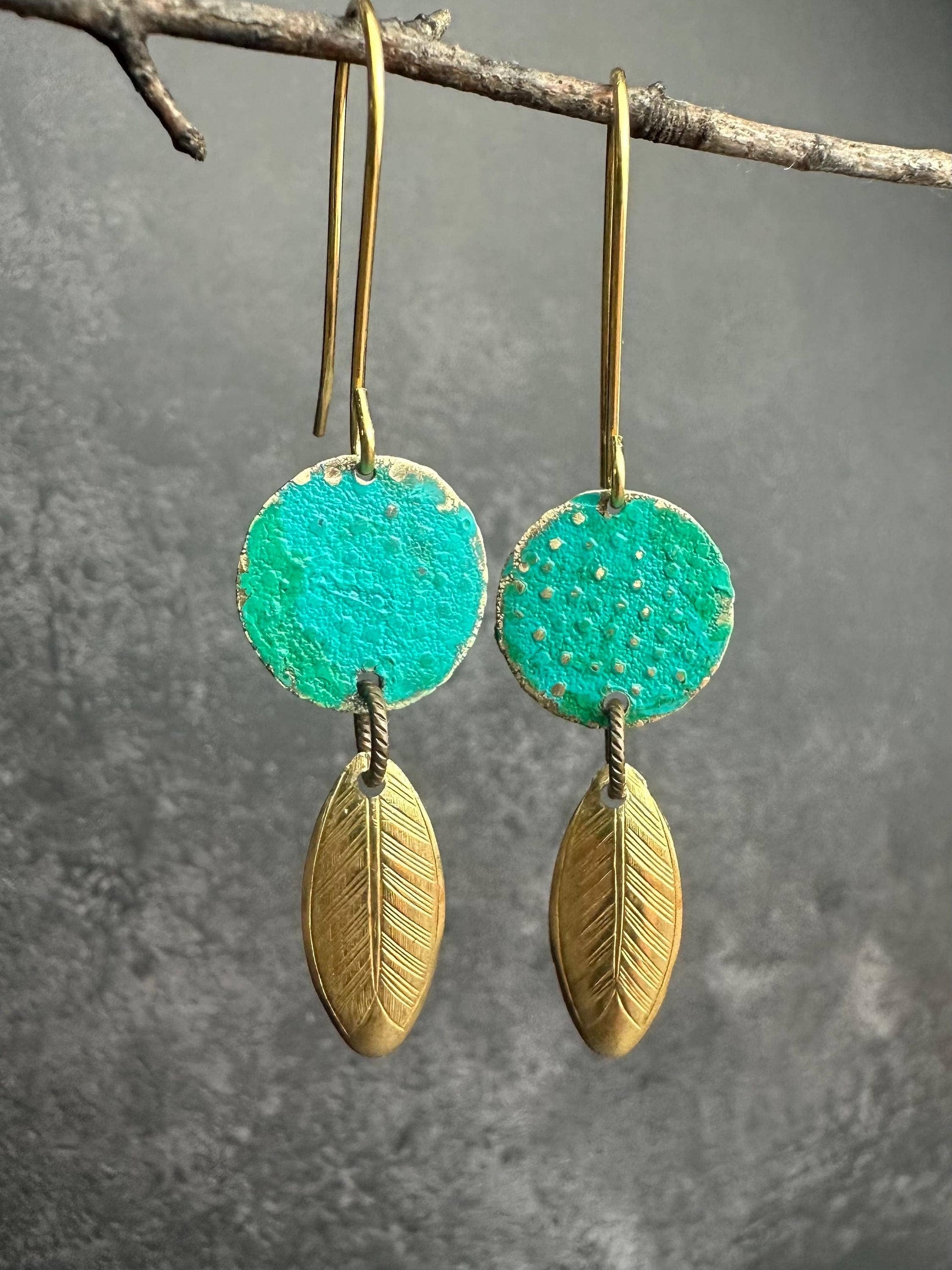 Ancient Petal Earrings - Solid Beaten Brass Hand Patina
