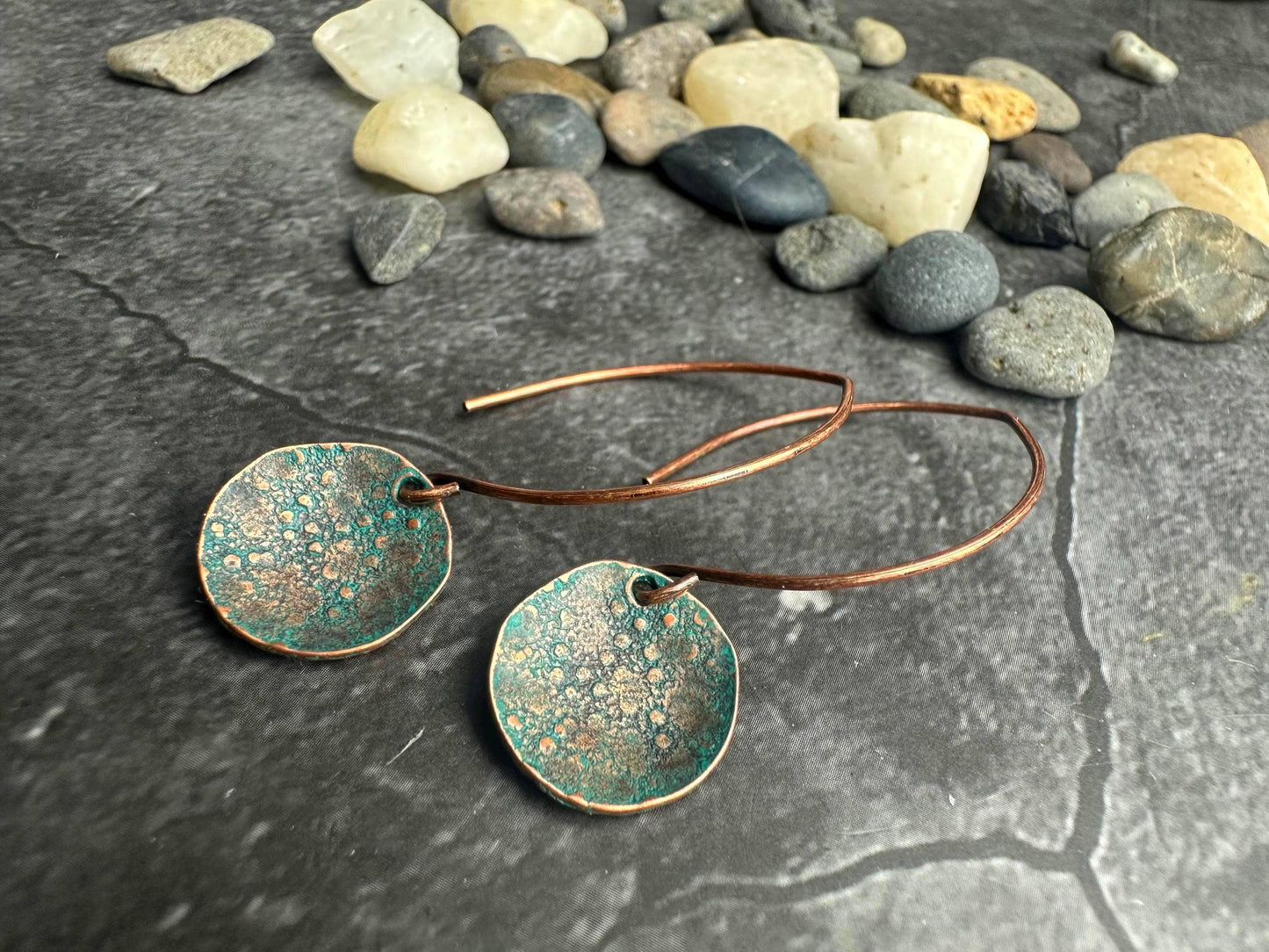 Polka dot disc Earrings - Handmade Copper & Pewter