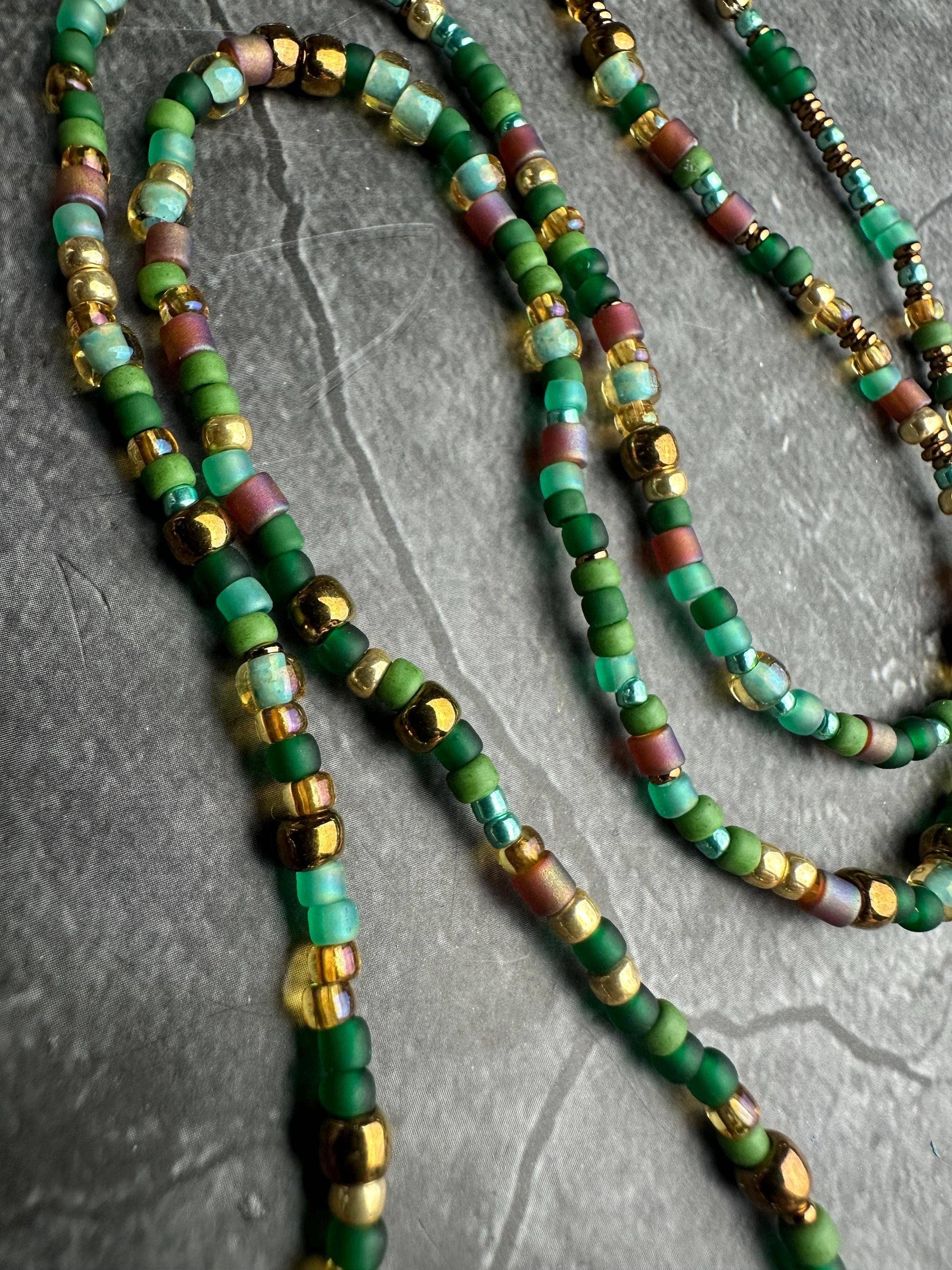 Seed Bead Necklace - Green Brown Layering Necklace
