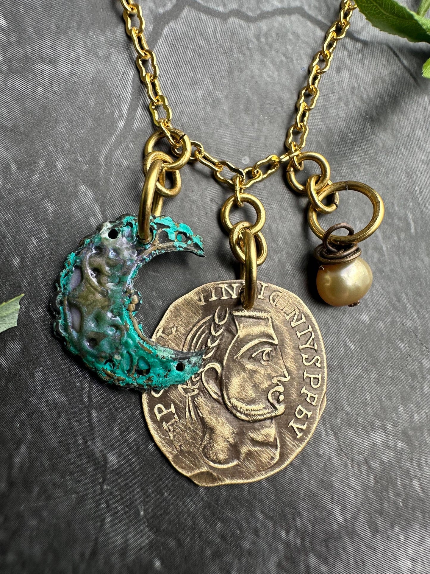 Roman Coin Crescent Necklace