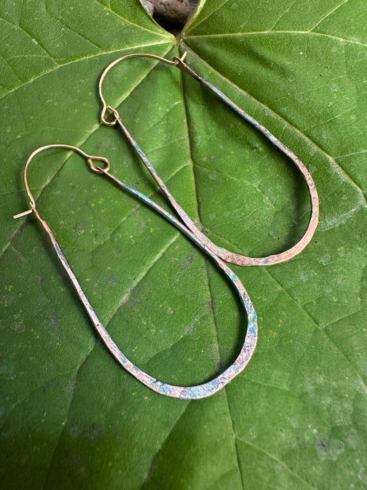 Rustic Handcrafted Copper Hoop Earrings - Distressed Patina