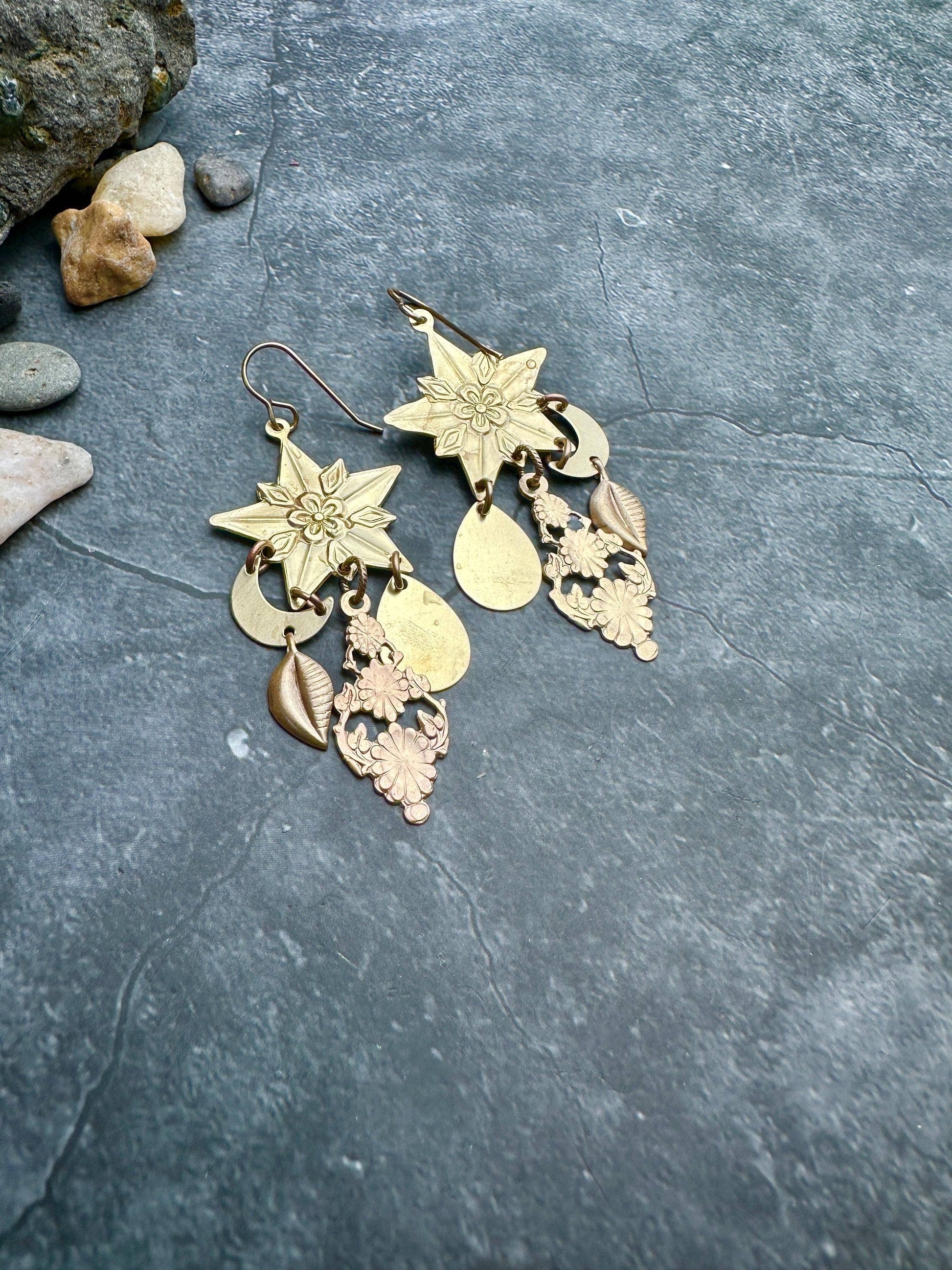 Midnight Garden Earrings- Handmade Beaten Solid Brass