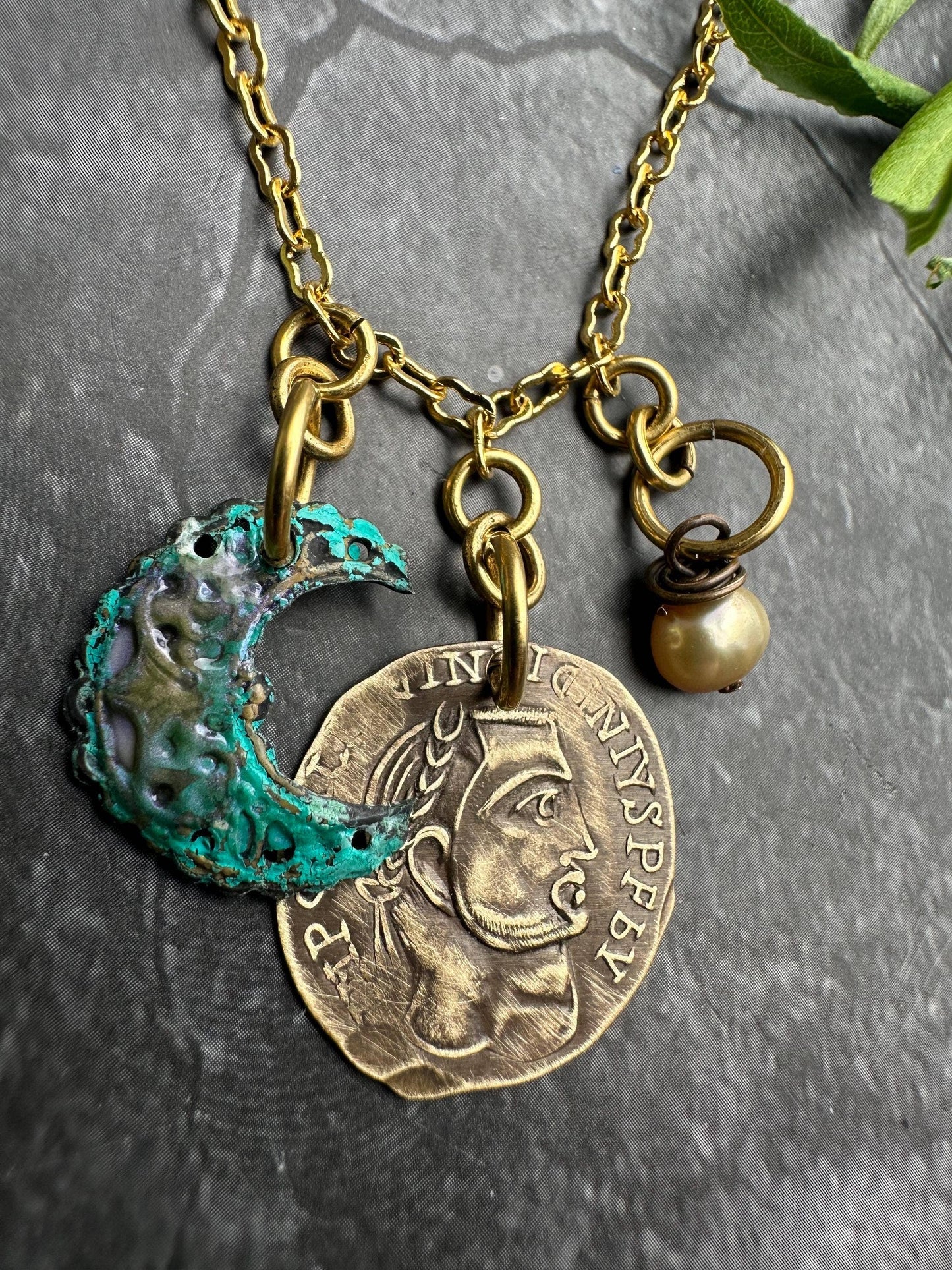 Roman Coin Crescent Necklace