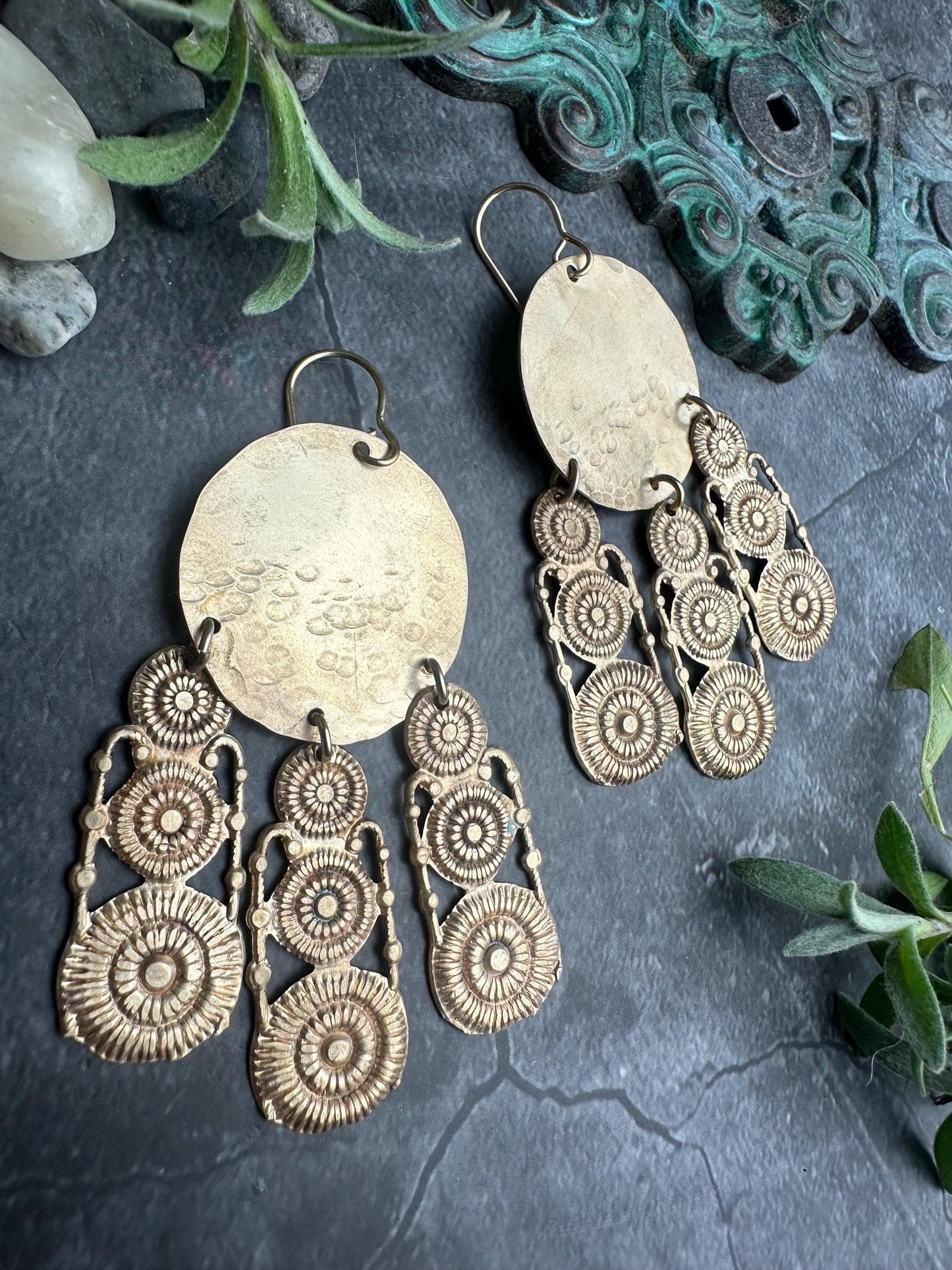 Brass Sunburst Fringe Earrings