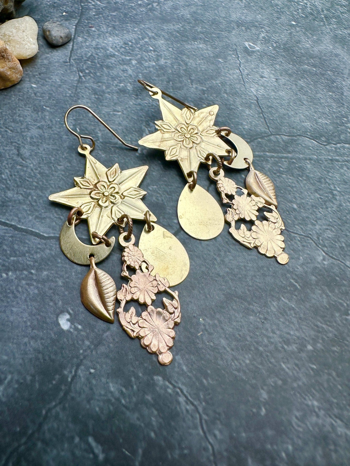 Midnight Garden Earrings- Handmade Beaten Solid Brass