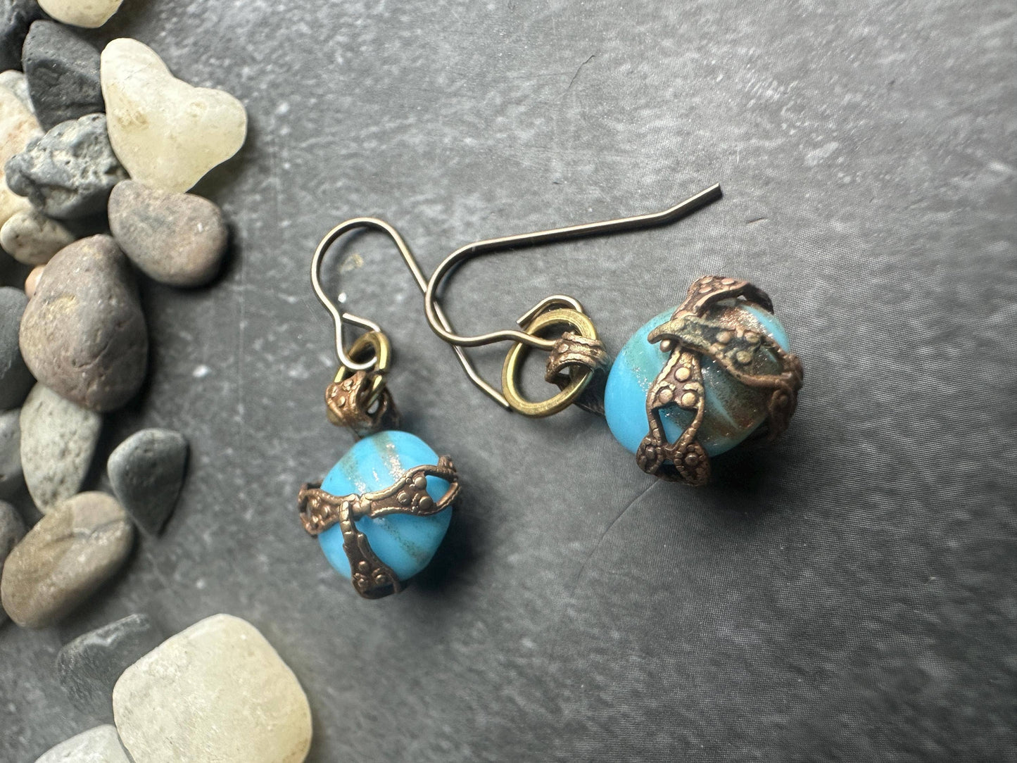 Encase Venetian Glass Filigree Earrings - solid Brass