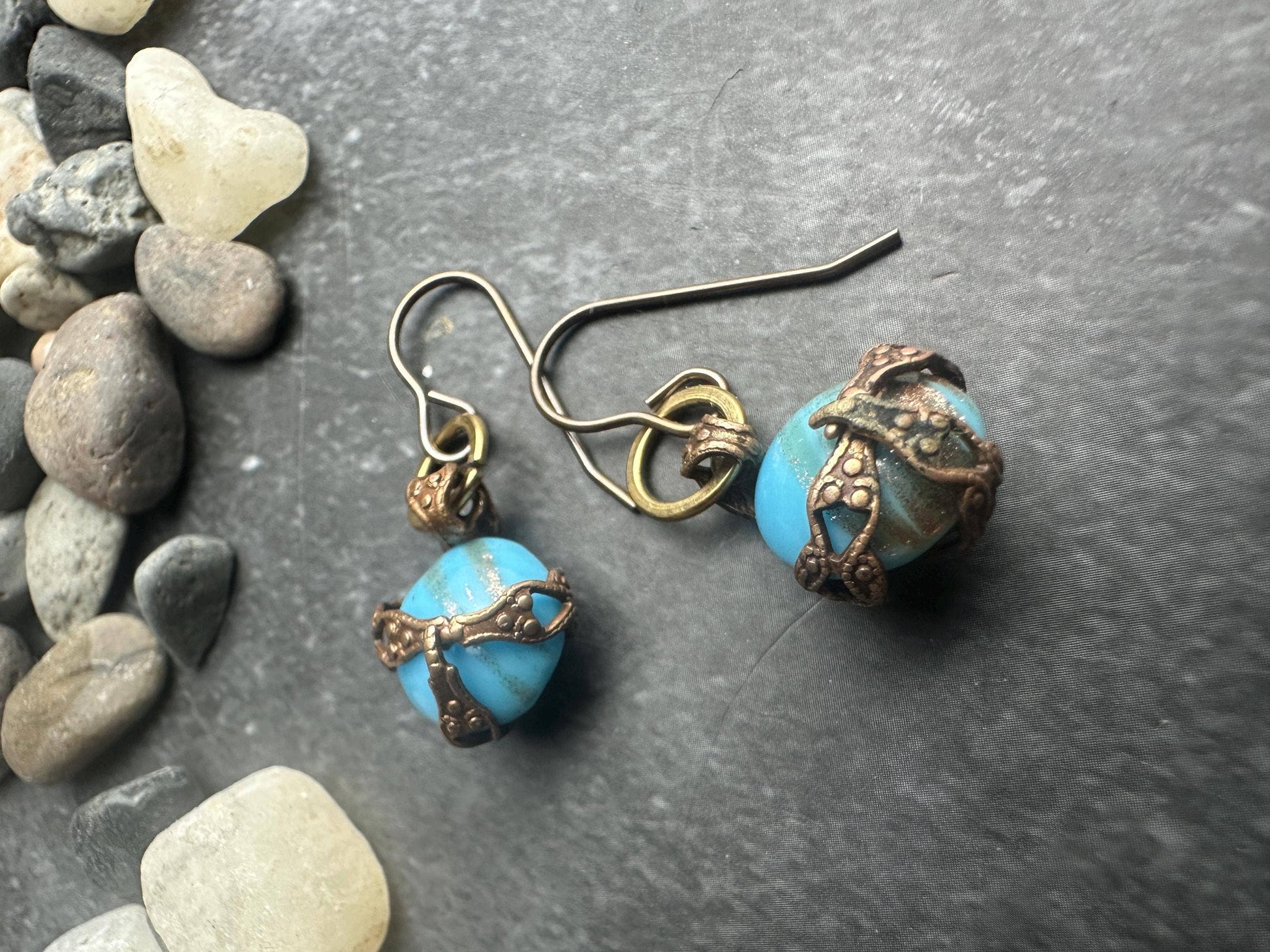 Encase Venetian Glass Filigree Earrings - solid Brass
