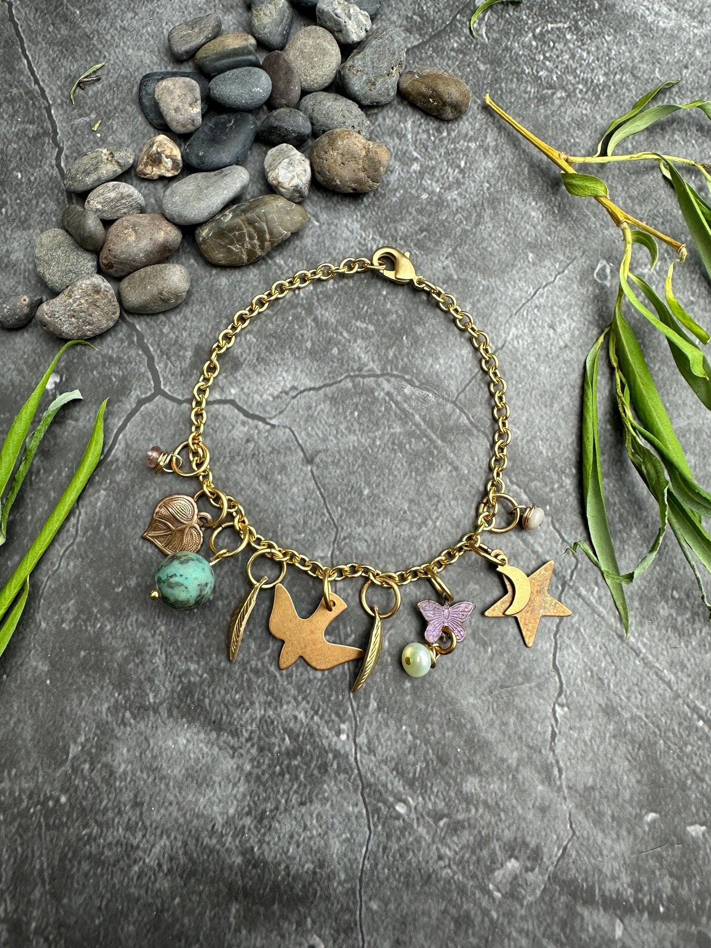 Bird Moon Butterfly Charm Bracelet