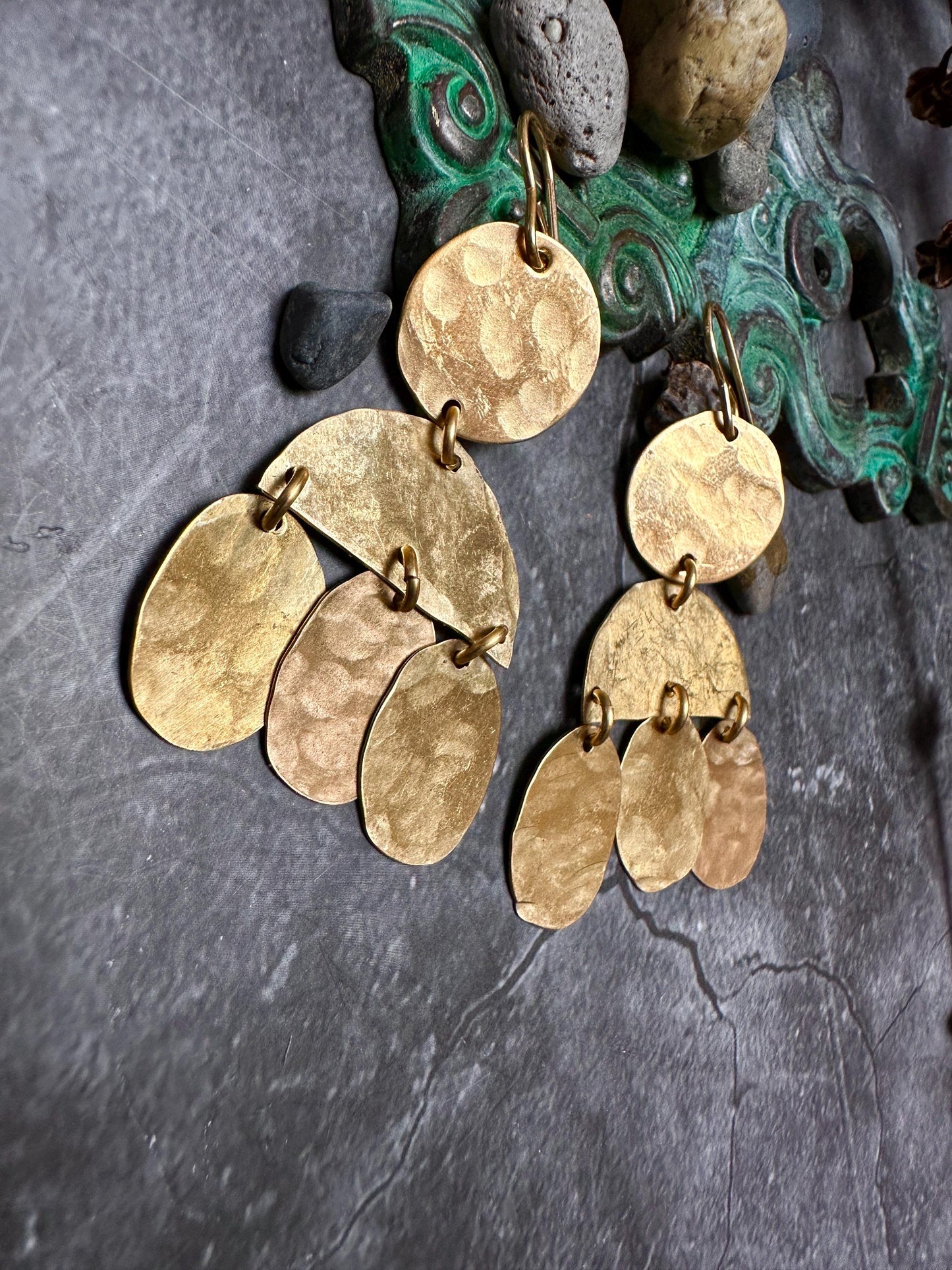 Simple Shapes Geometric Earrings - Handmade Solid Beaten Brass