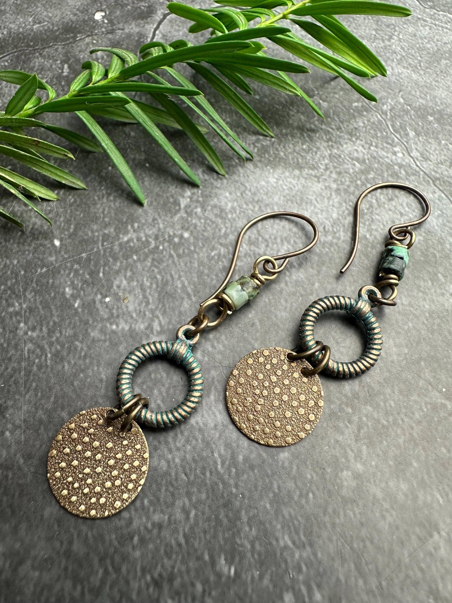 Rustic Polka dot circle Earrings
