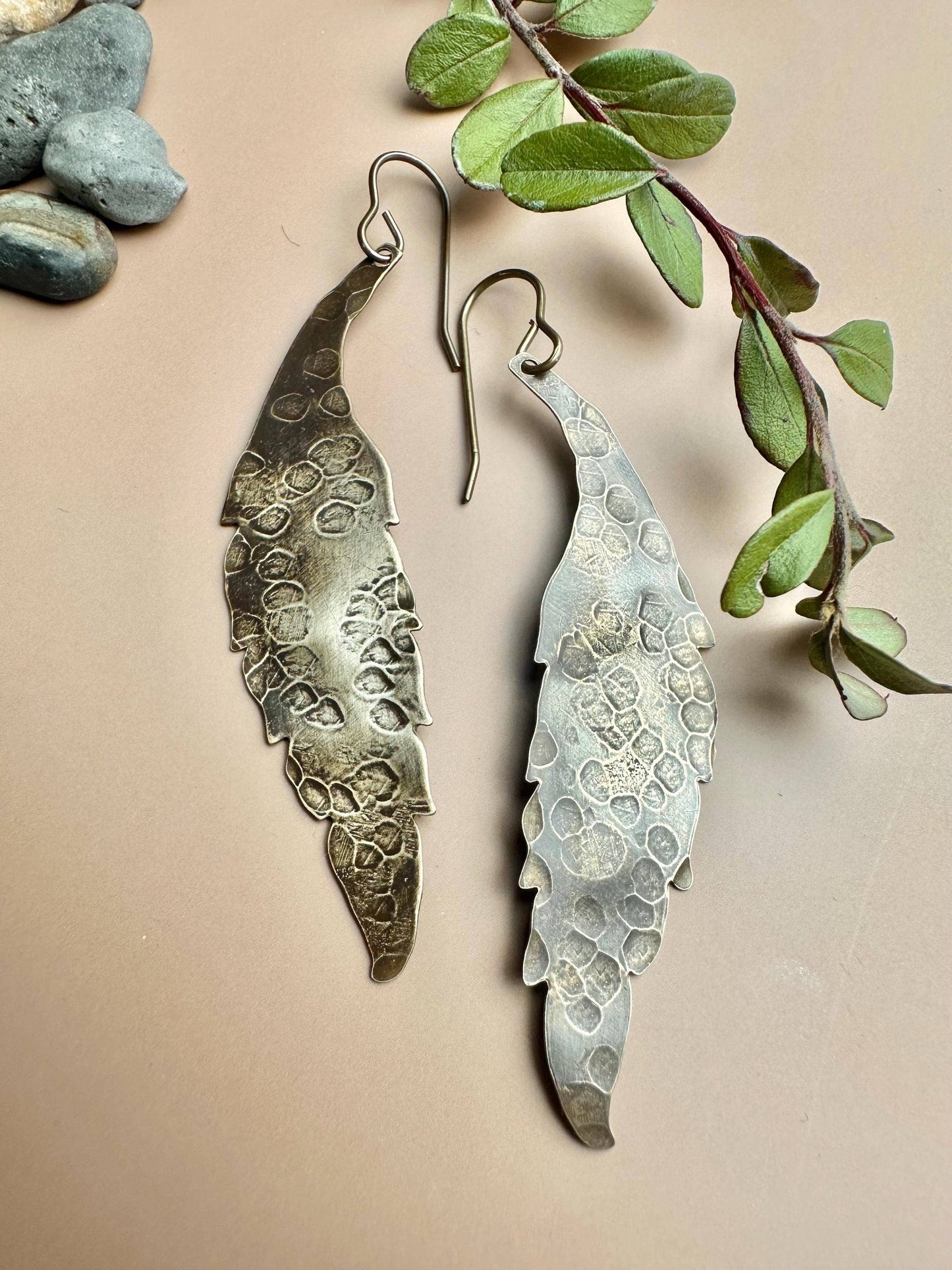Wind Feather Earrings - Mixed Metal Dangle