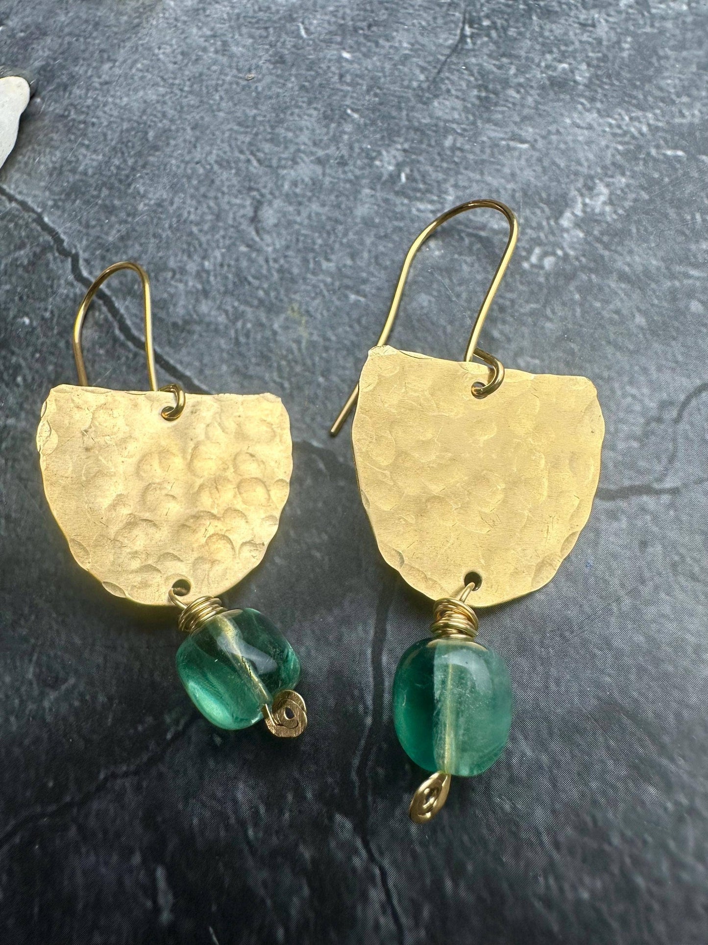 Rustic Hammered Half Oval Geometric Earrings