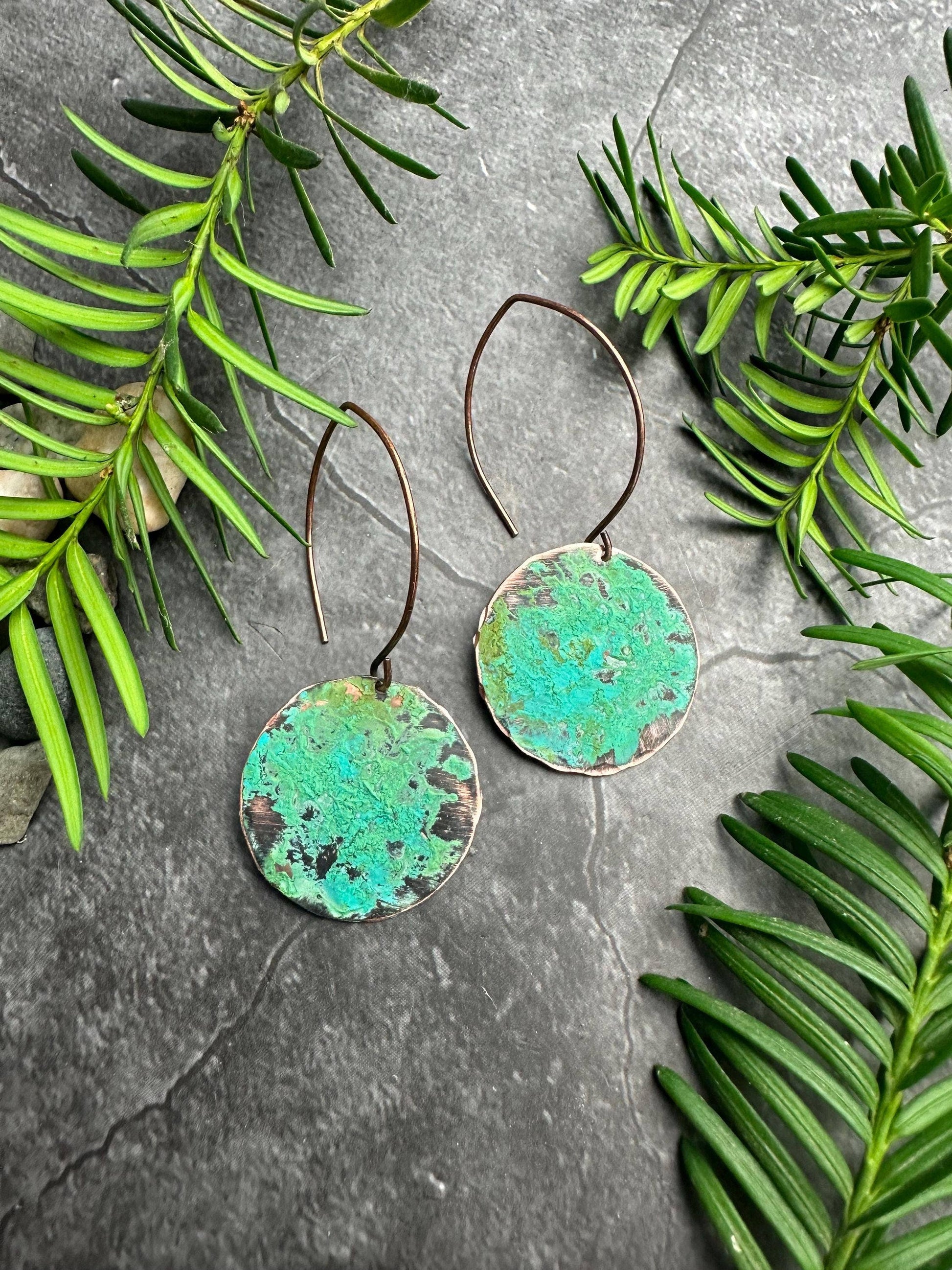 Distressed earthen disc Earrings - Copper & Patina