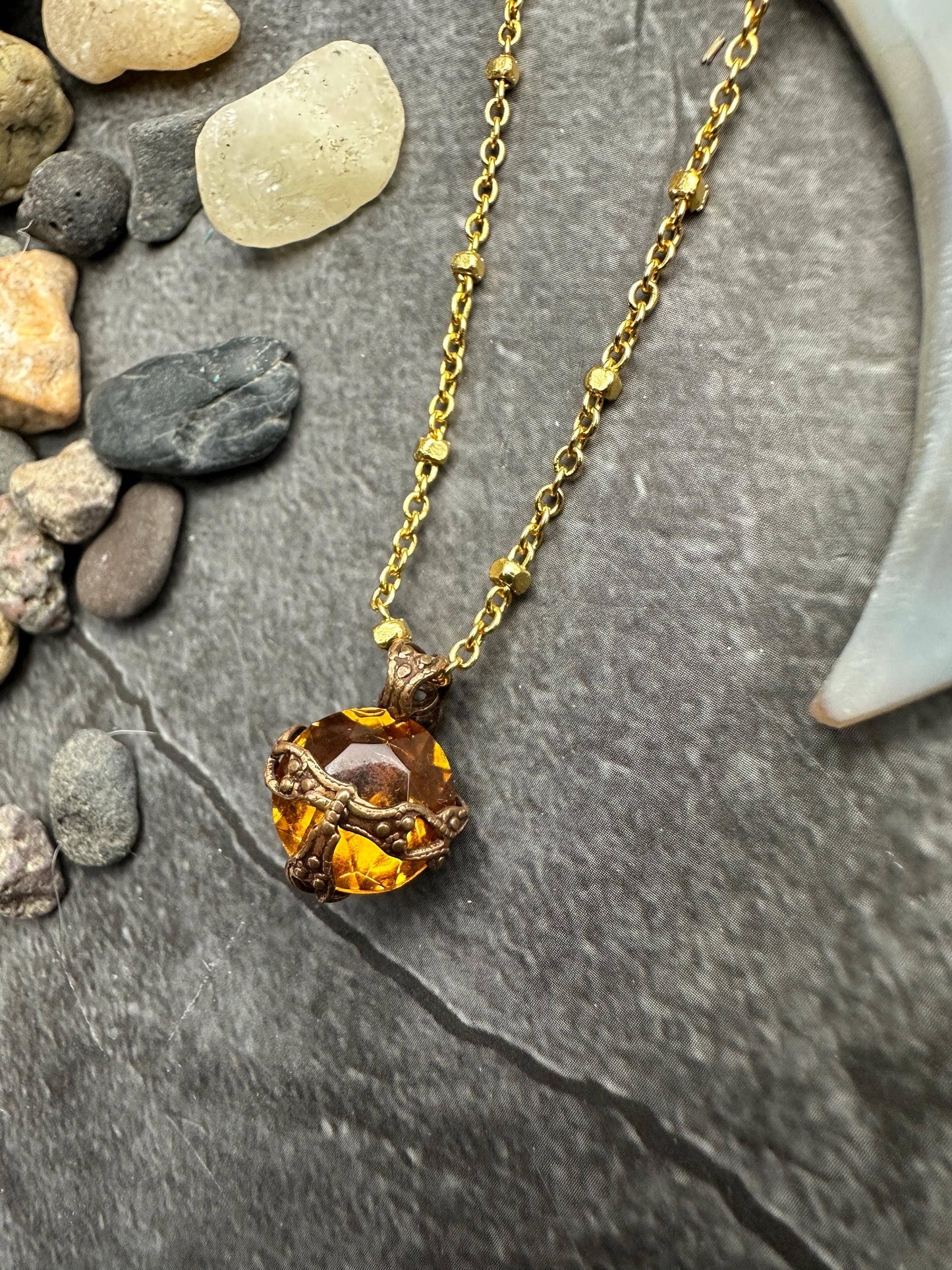 Topaz Encased Filigree Pendant Necklace