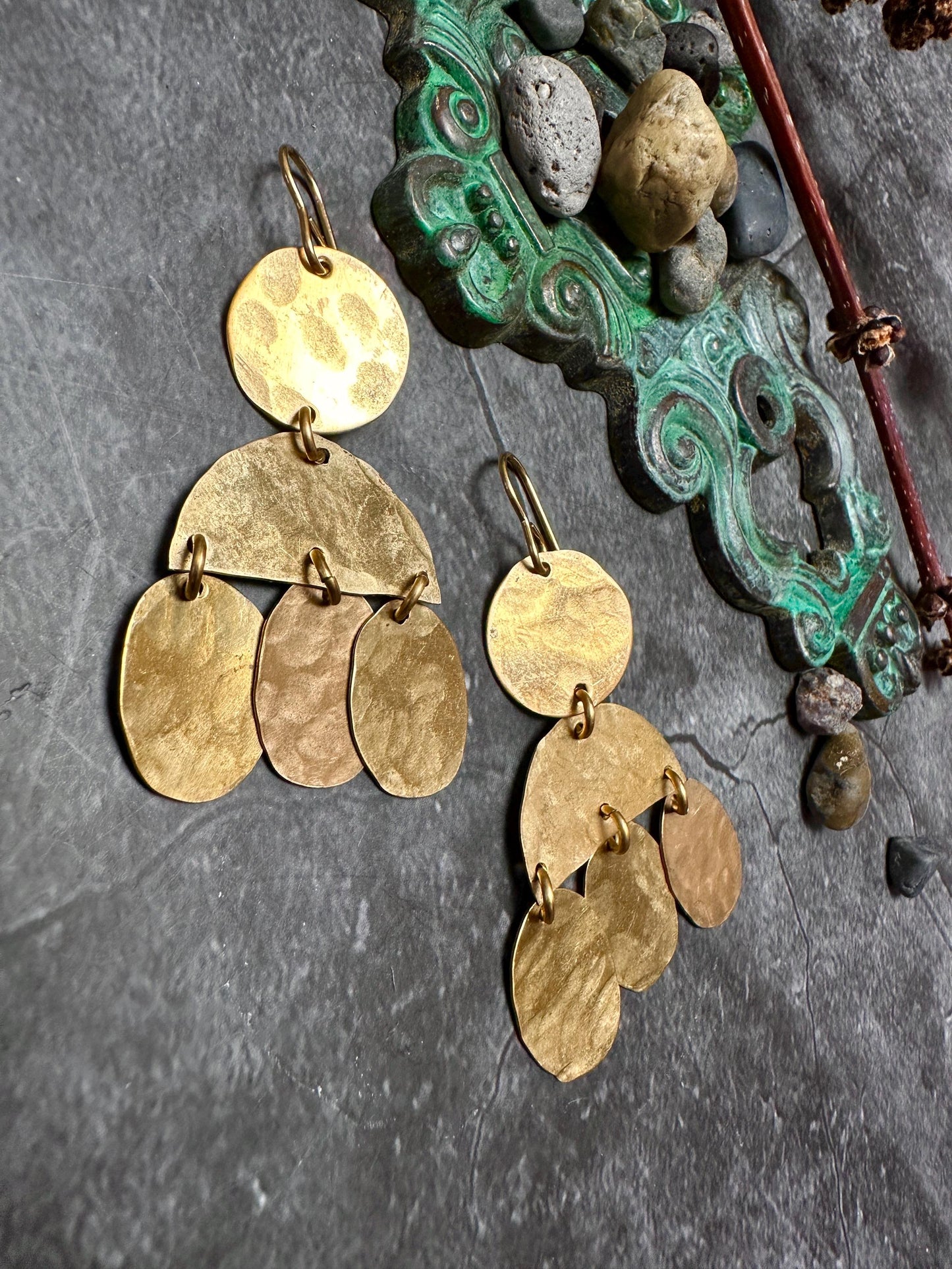 Simple Shapes Geometric Earrings - Handmade Solid Beaten Brass