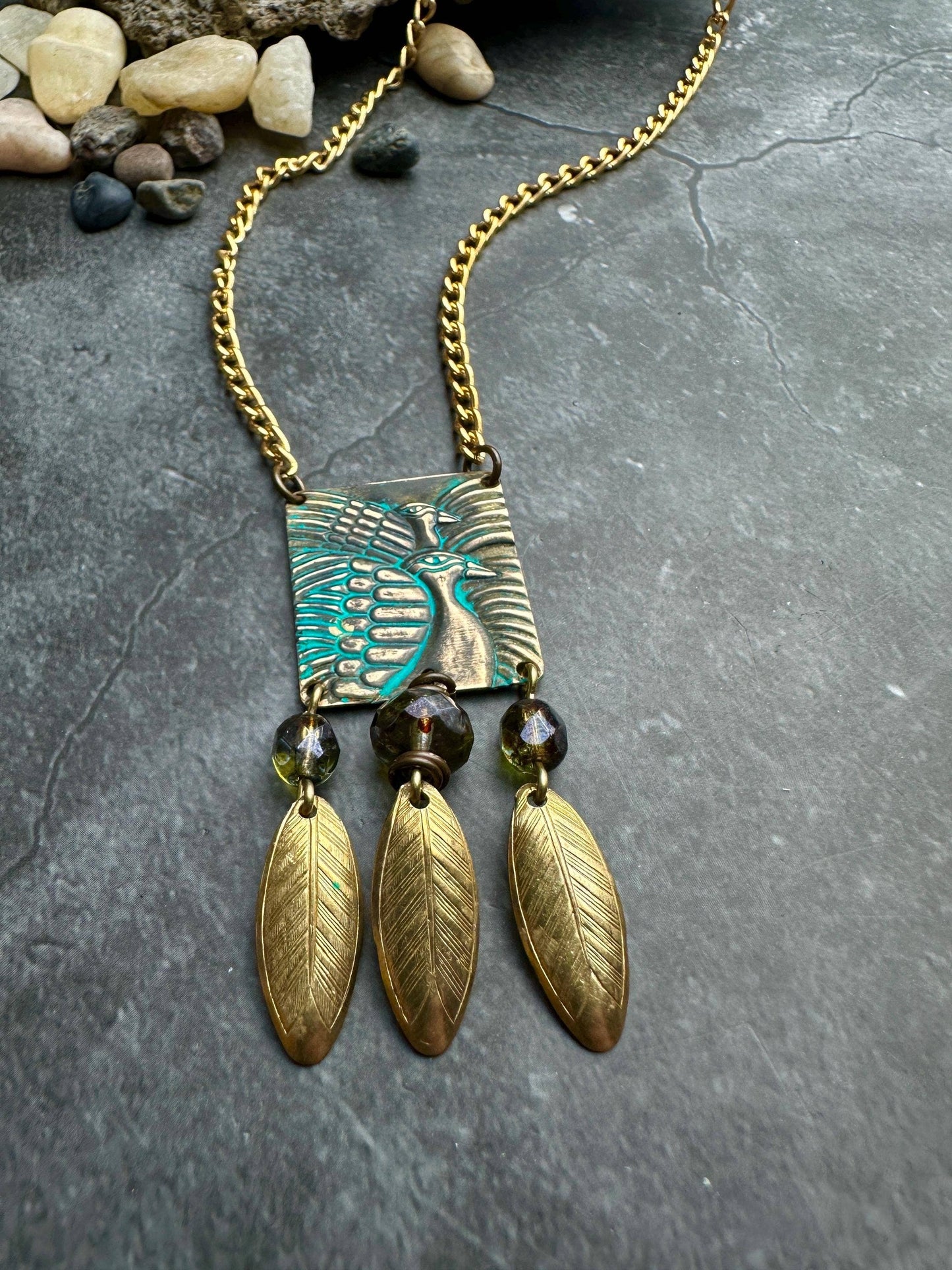 Lotus Fringe Geometric Bird Goddess Necklace